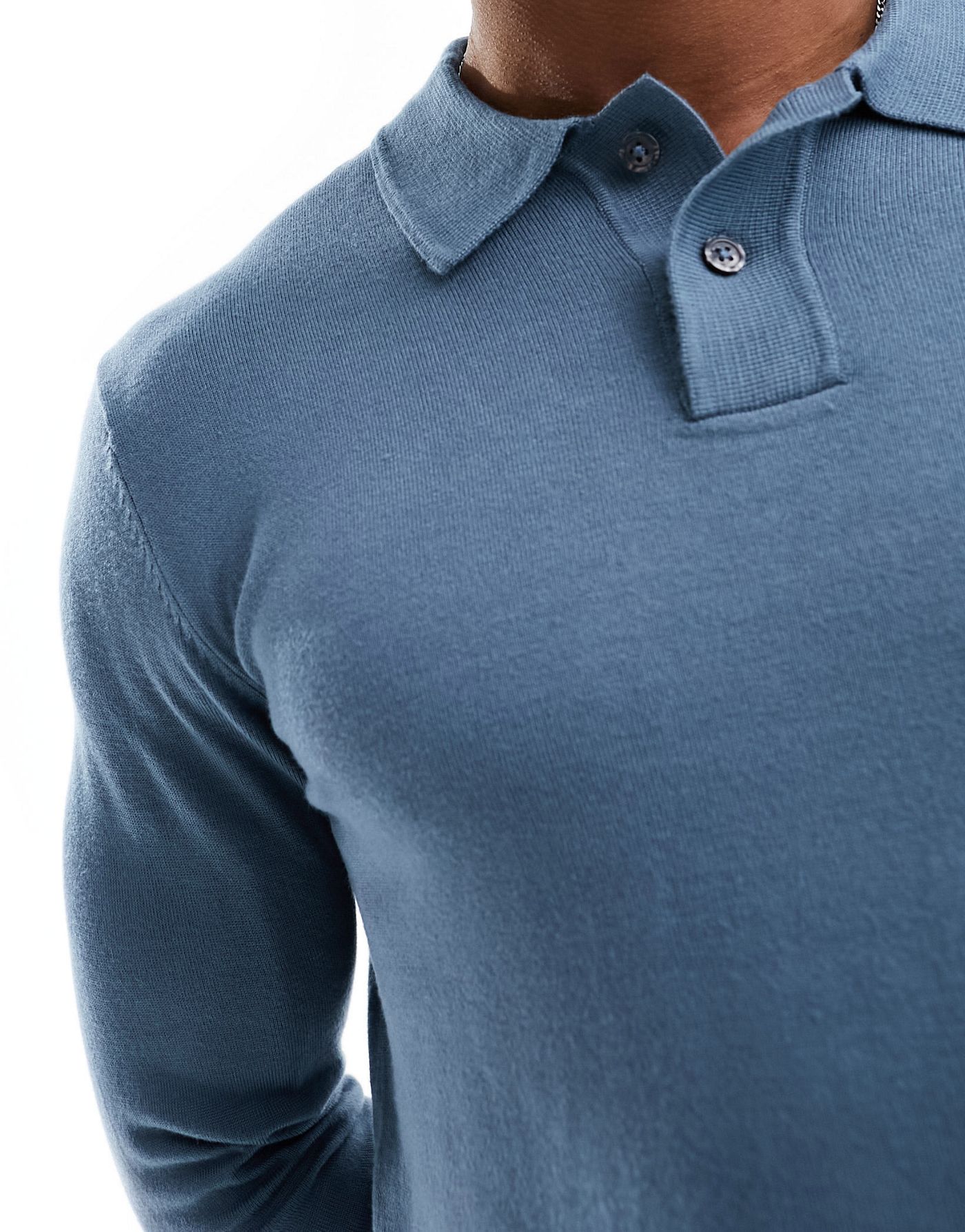 River Island long sleeve essential polo in blue 