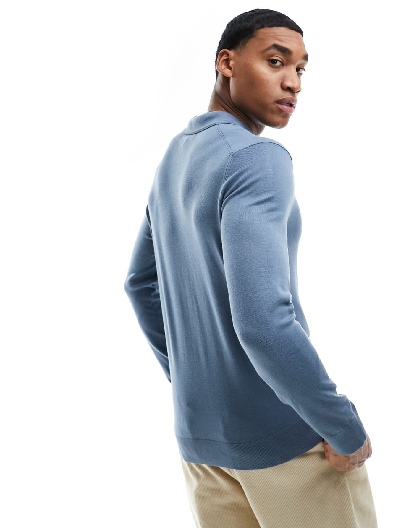 River Island long sleeve essential polo in blue 