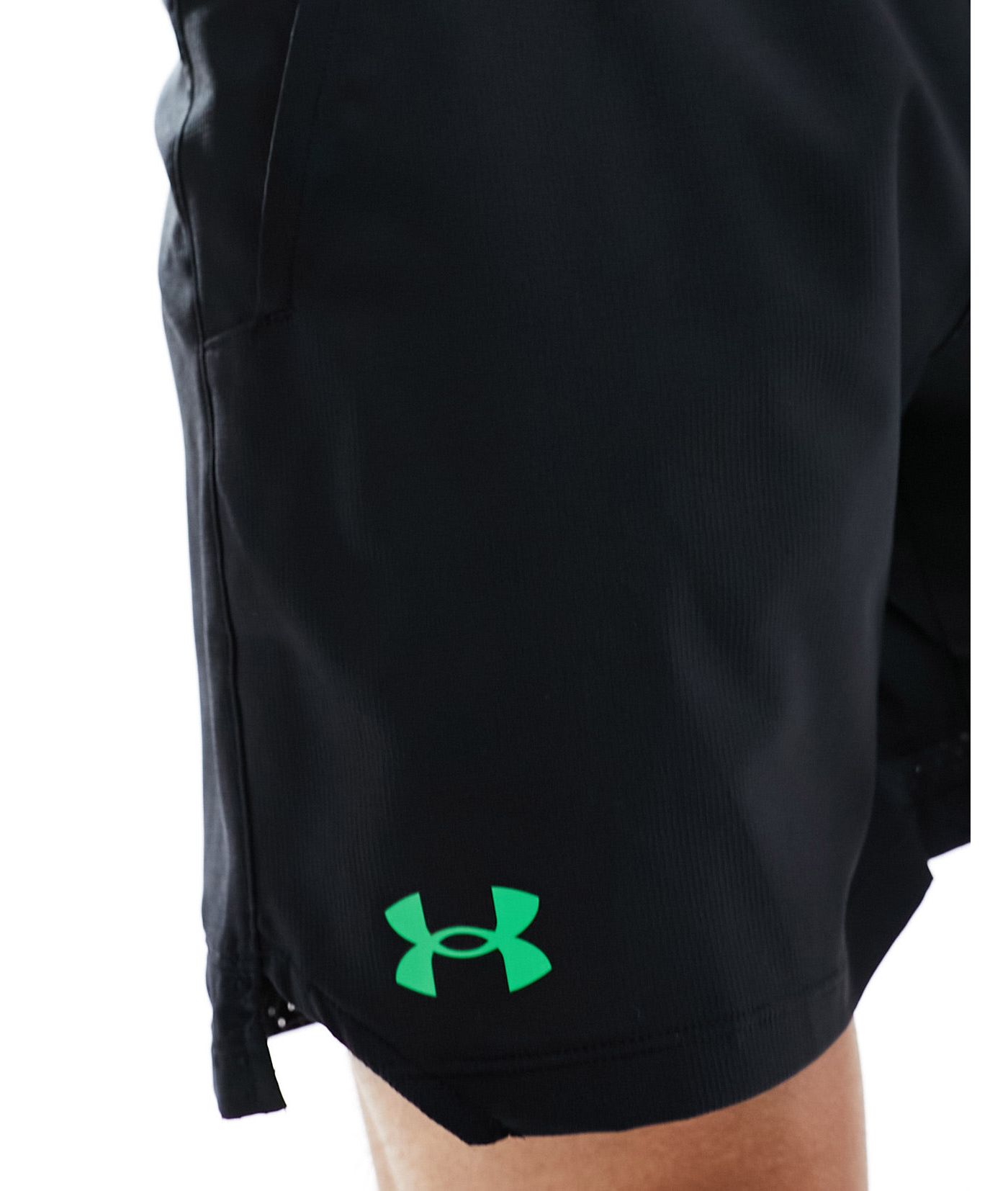 Under Armour Vanish woven 6 inch shorts in black and green