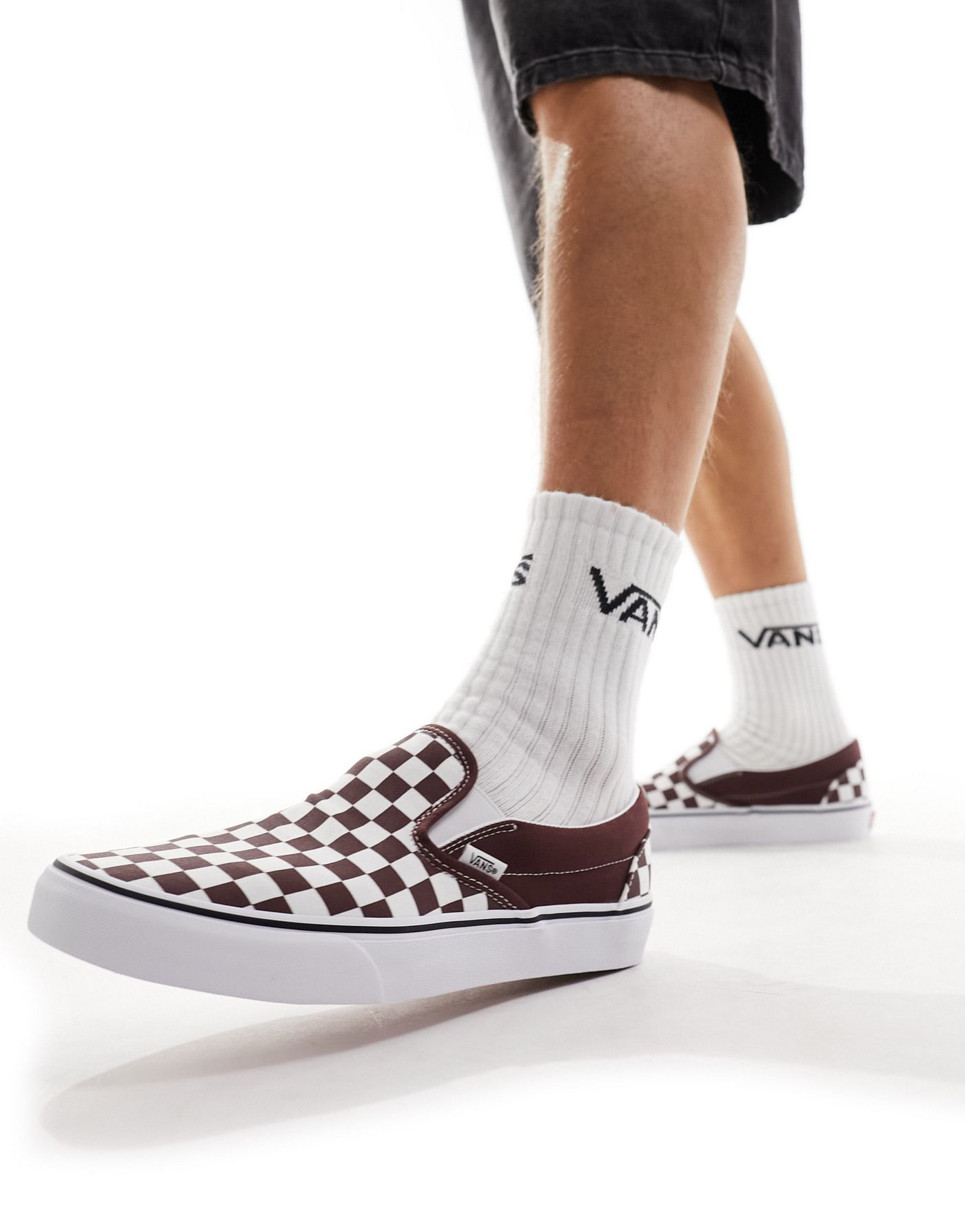 Vans slip on checkerboard sneakers in white and brown