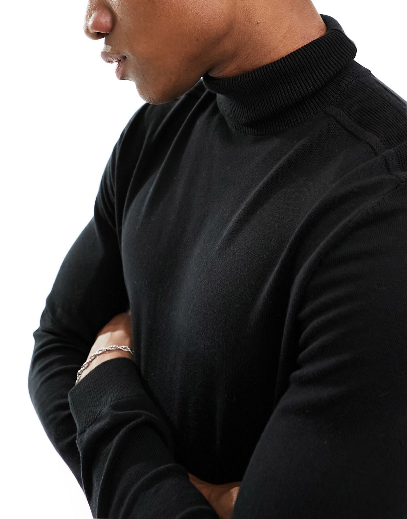 Selected Homme roll neck knit jumper in black