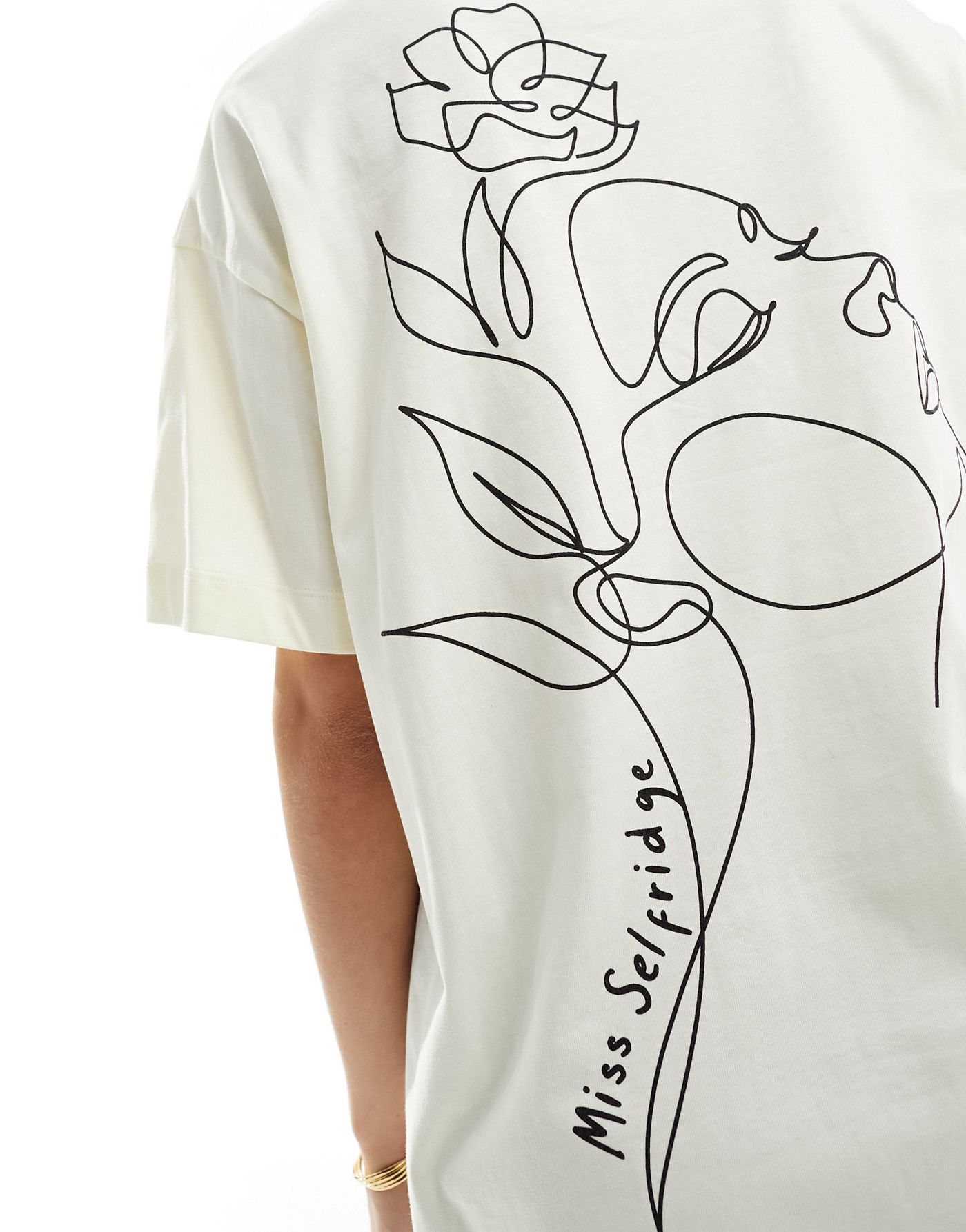 Miss Selfridge oversized graphic scribble face t-shirt in cream
