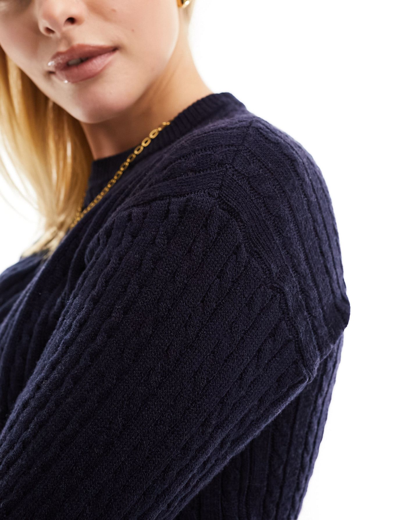 Cotton:On Everfine Cable Crew Neck Pullover jumper in blue