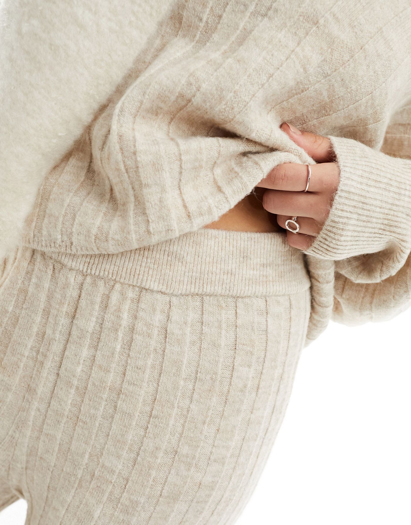 ASOS DESIGN premium lounge knitted jumper & trouser set in beige