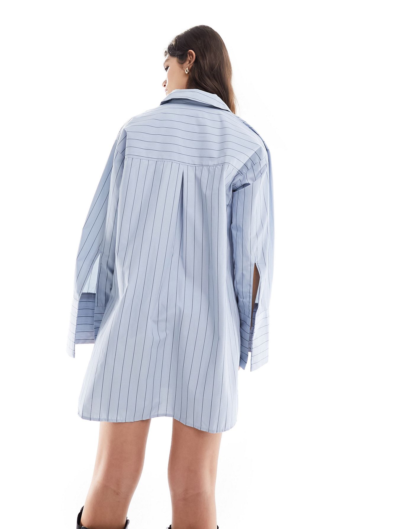 ASOS DESIGN oversized shirt dress with cape sleeve in blue stripe