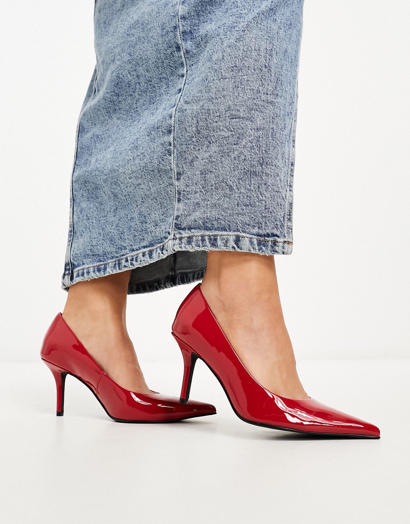 ASOS DESIGN Wide Fit Sienna mid heeled court shoes in red