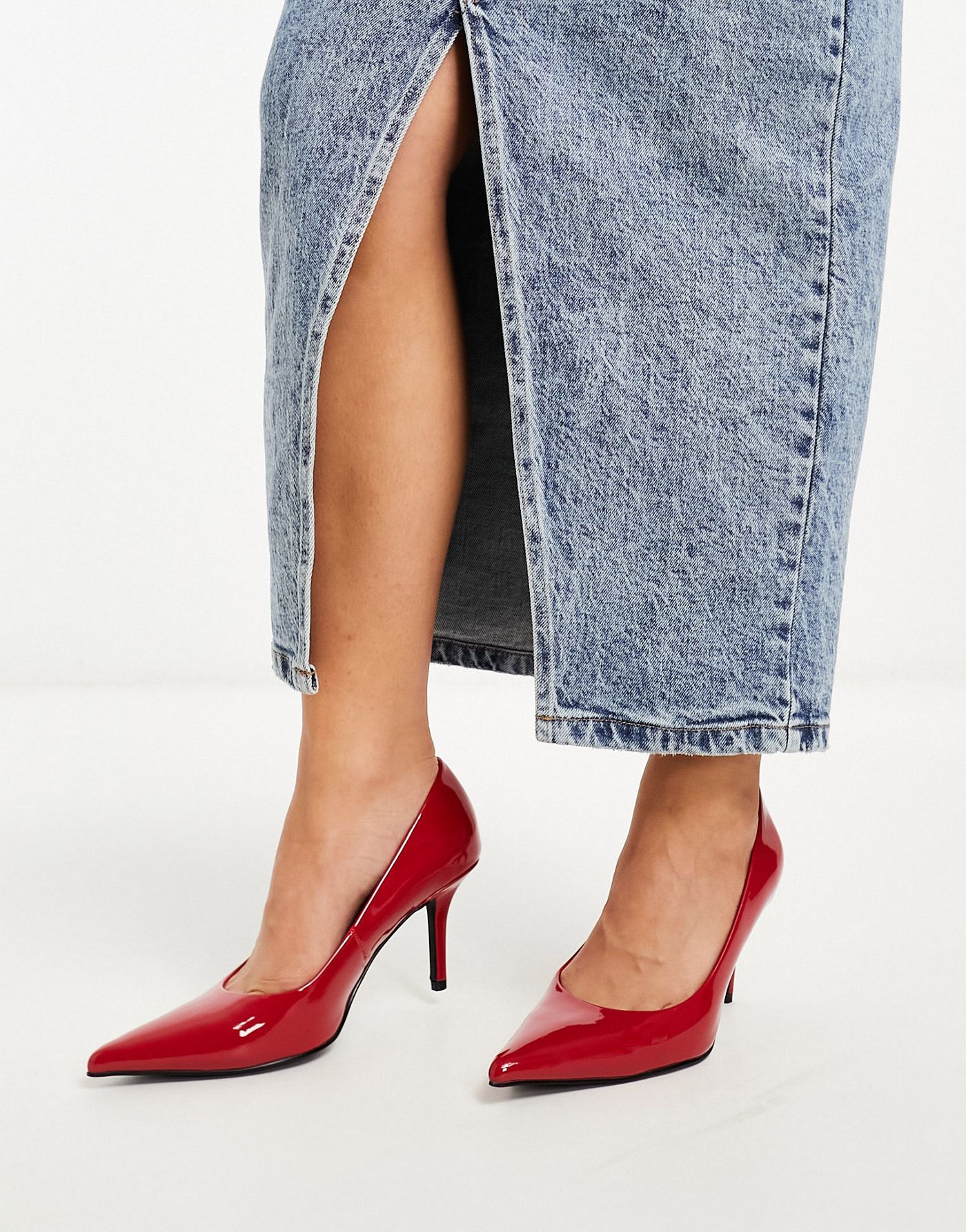 ASOS DESIGN Wide Fit Sienna mid heeled court shoes in red
