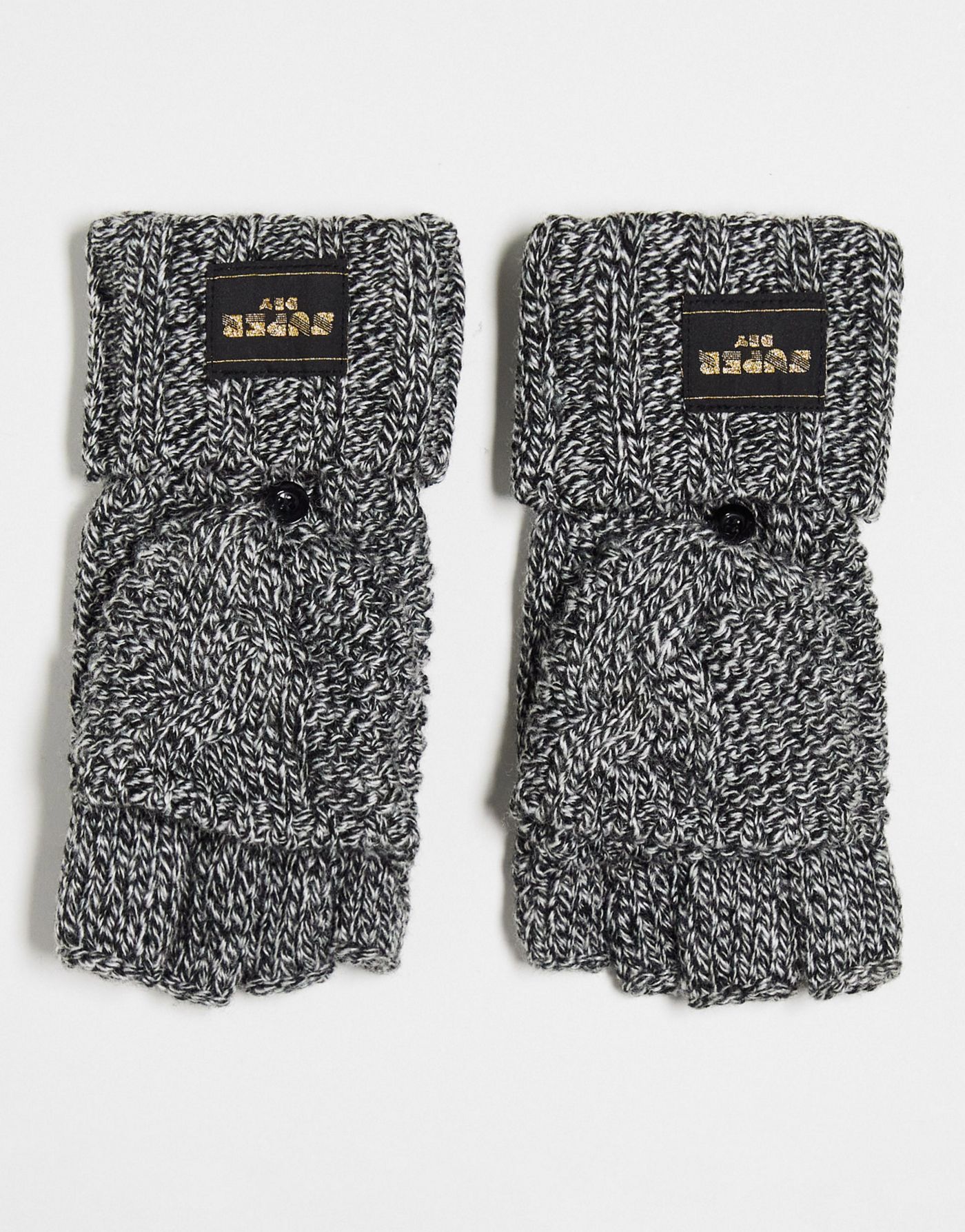 Superdry cable knit gloves in Black Fleck