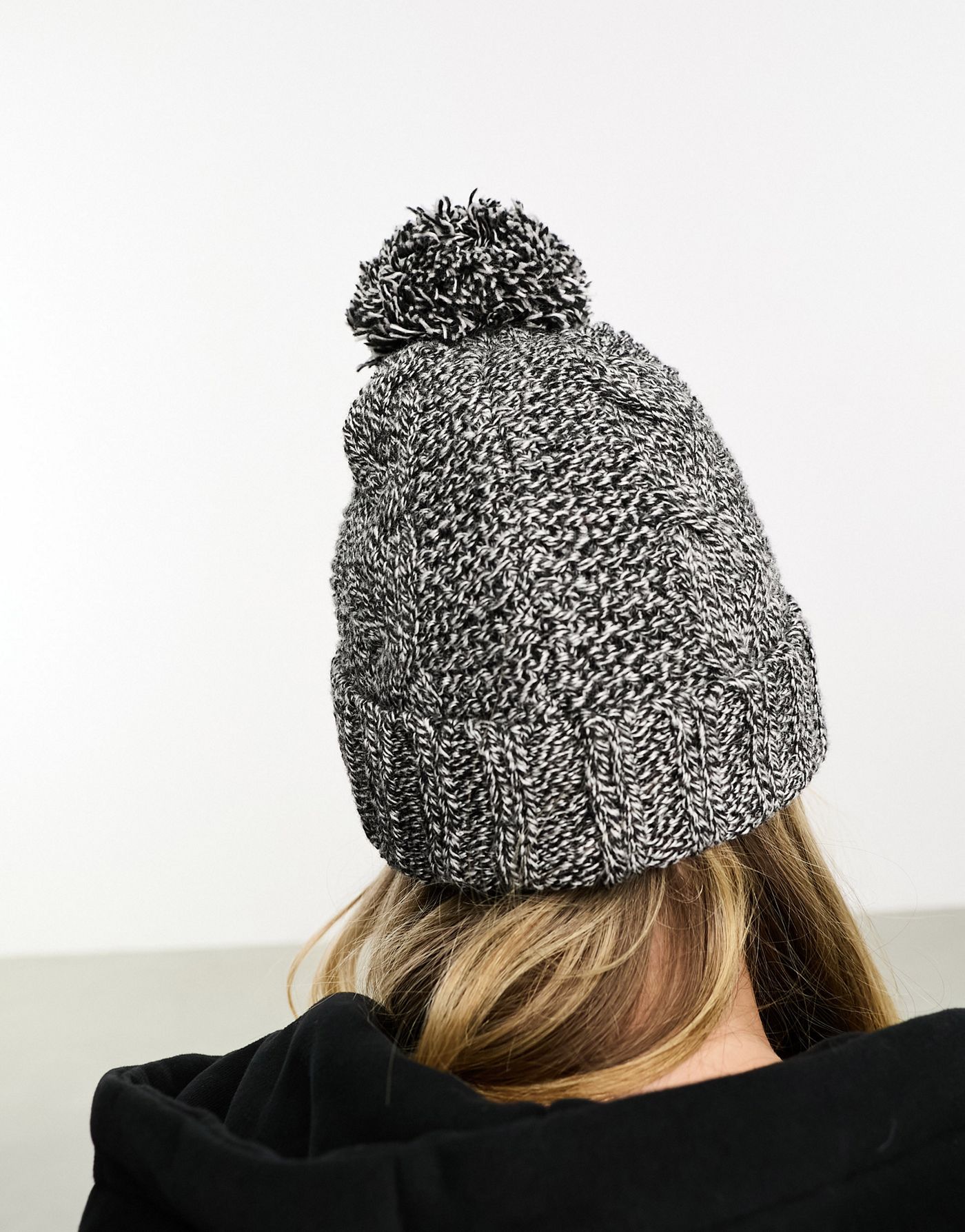 Superdry cable knit beanie hat in Black Fleck