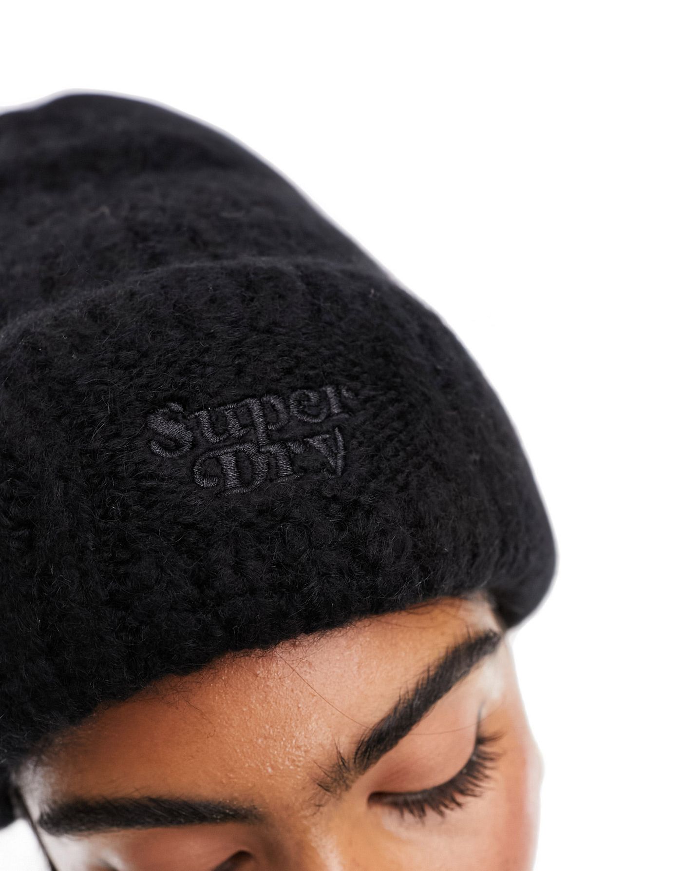 Superdry rib knit beanie hat in Black