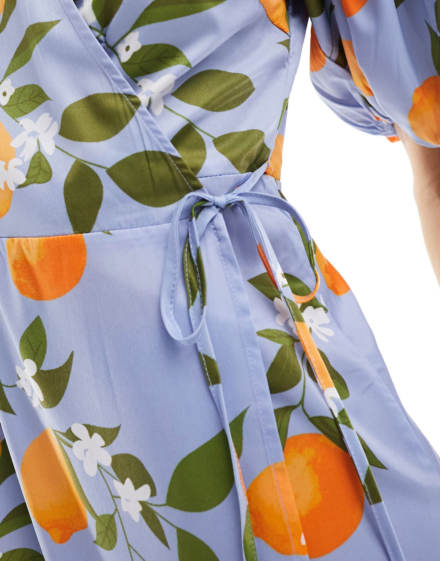 Y.A.S midi wrap dress in blue with orange print