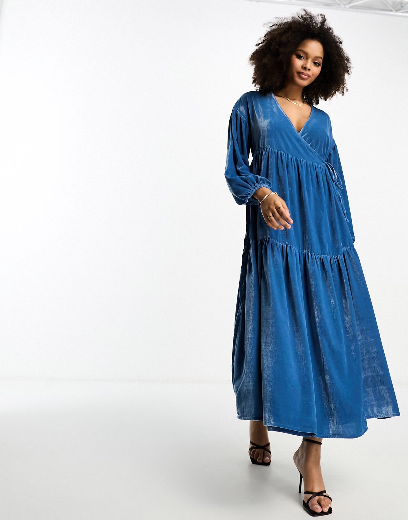 ASOS DESIGN midi wrap velvet dress in blue