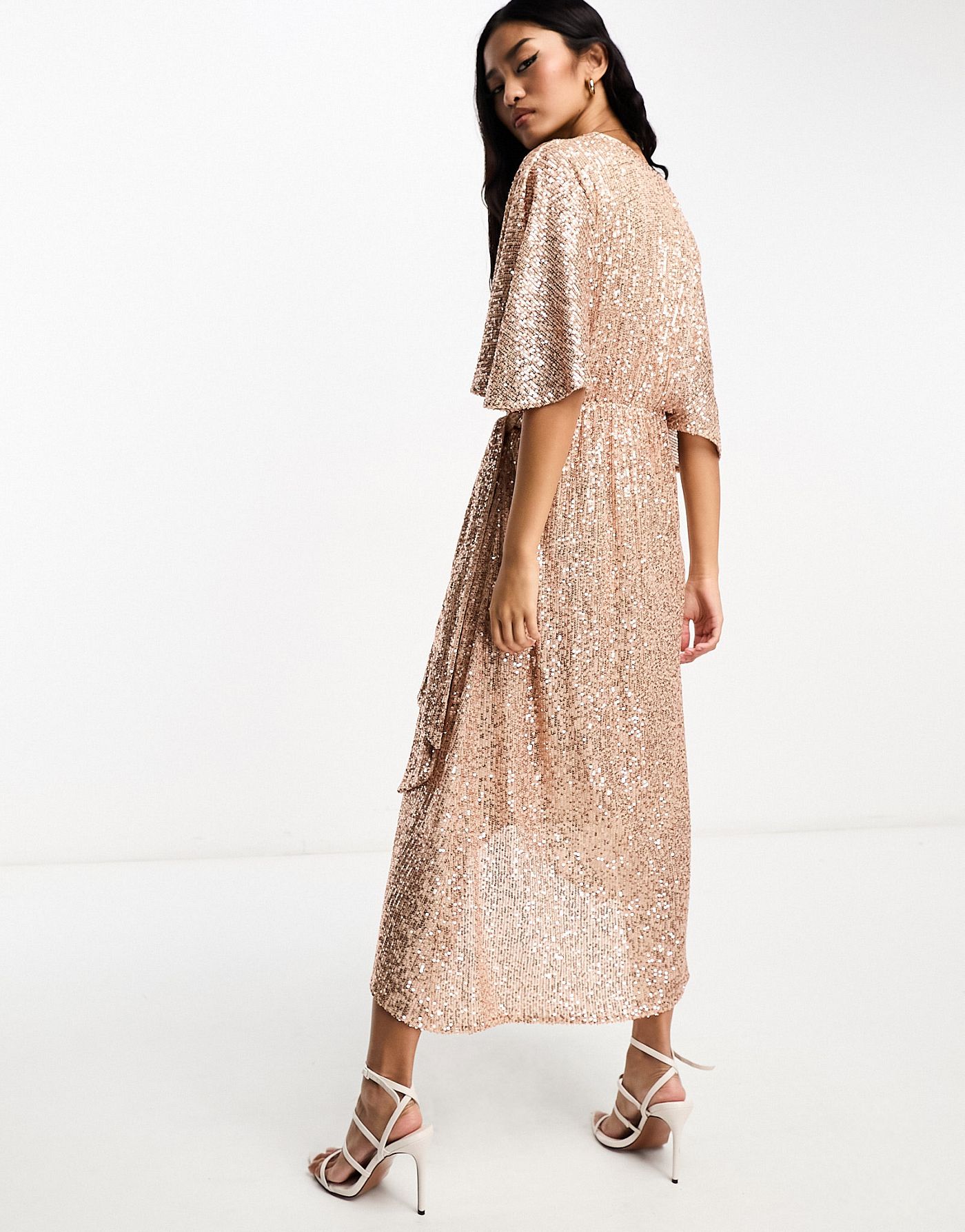 Style Cheat Exclusive angel sleeve sequin dress in champange