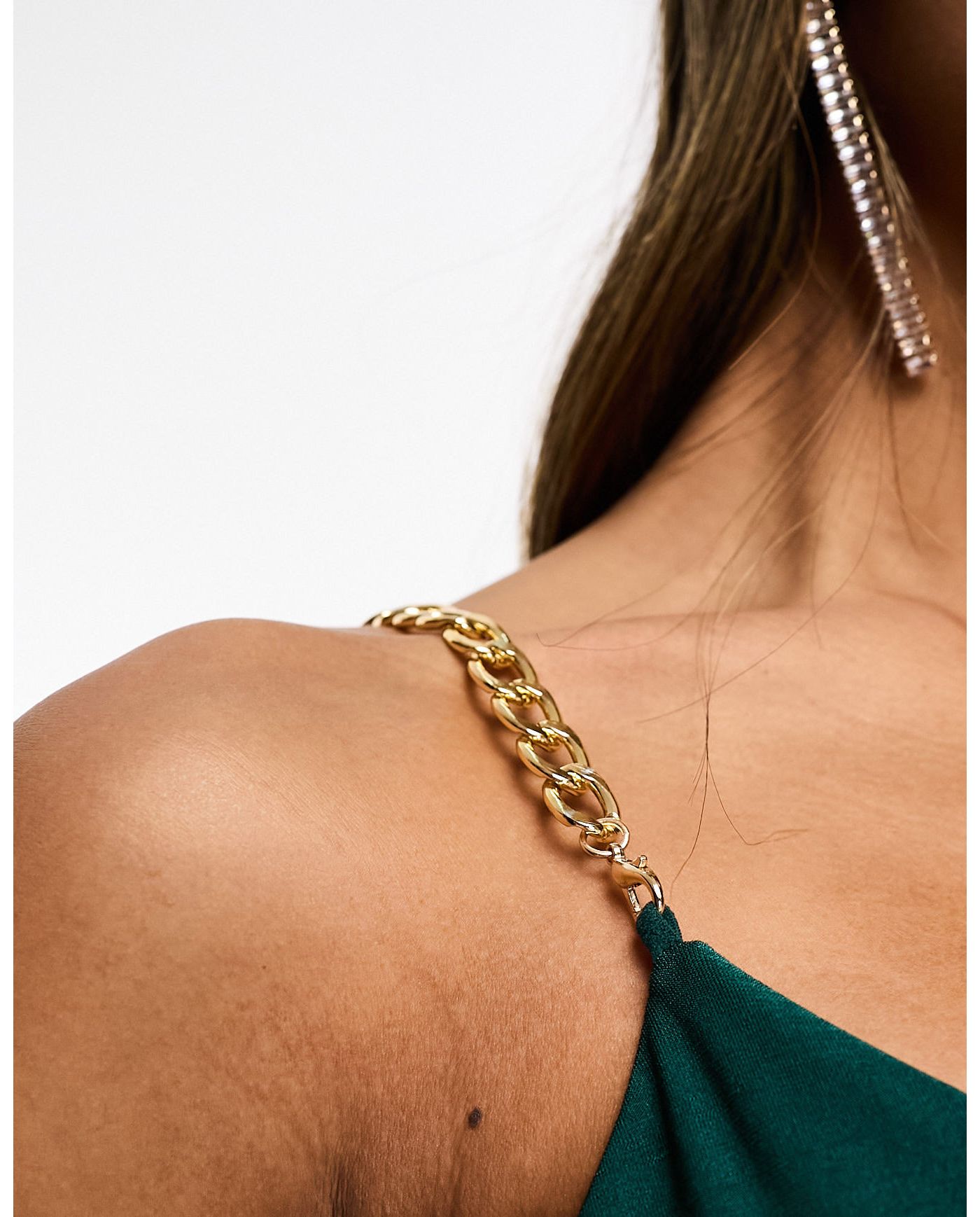 AX Paris chain strap detail wrap maxi dress in emerald green