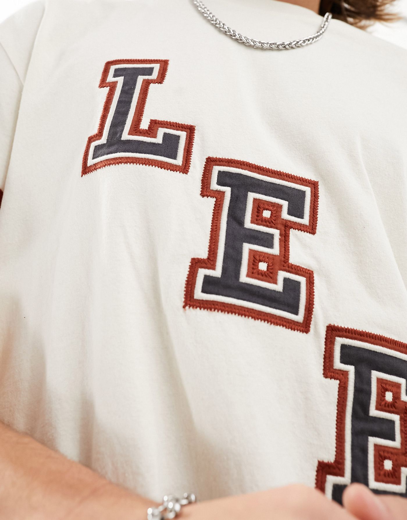 Lee front varsity logo oversized t-shirt in ecru
