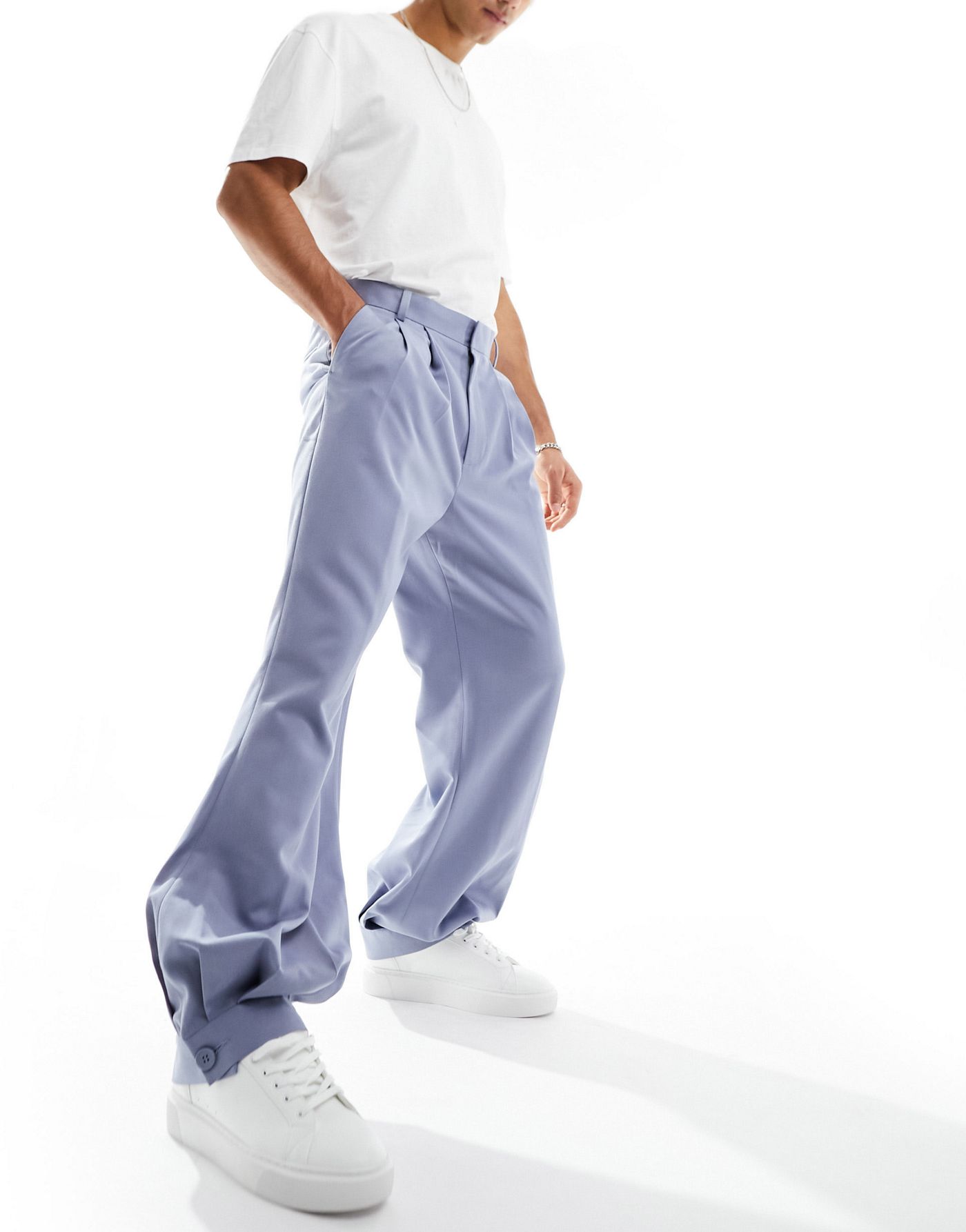 ASOS DESIGN oversized balloon smart trousers with button cuff in dusty blue
