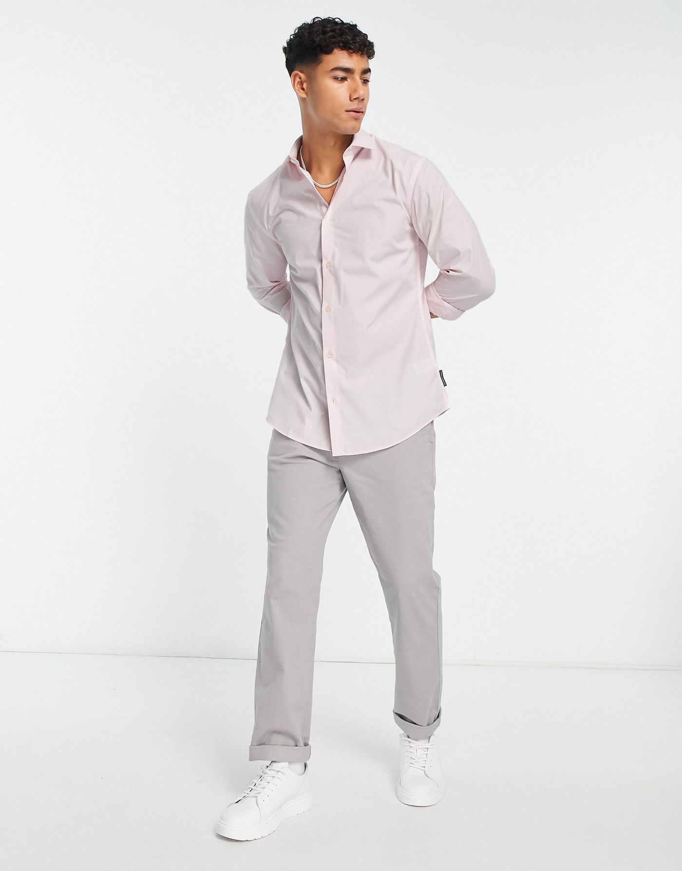 French Connection slim formal long sleeve shirt in pink