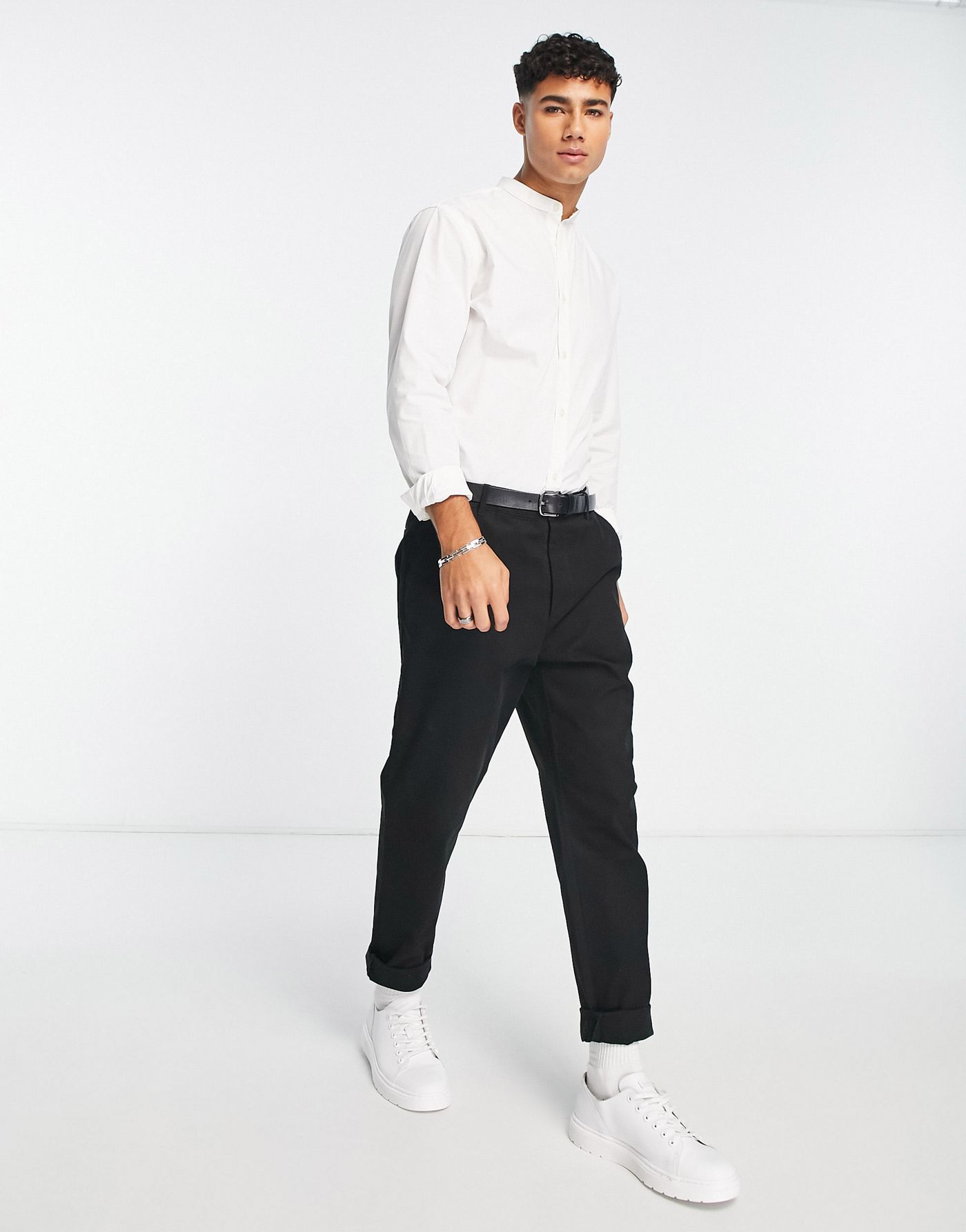 French Connection grandad collar shirt in white