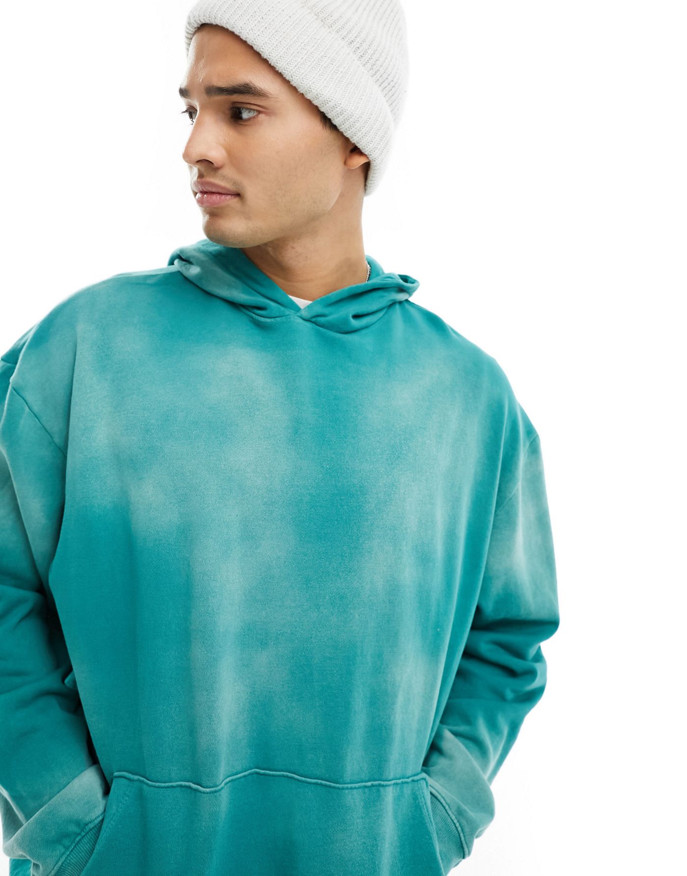 ASOS DESIGN oversized hoodie in washed green with outdoors back print
