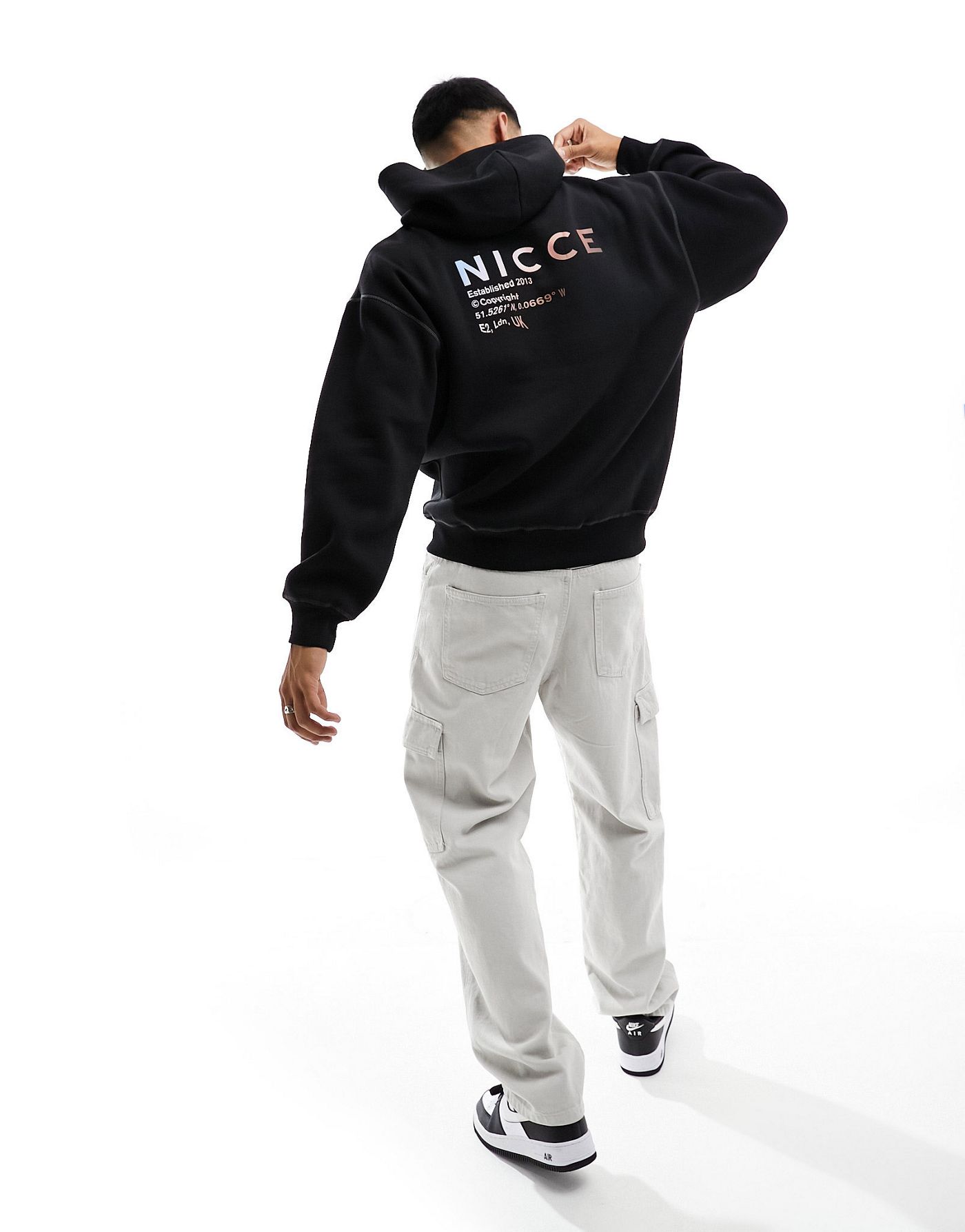 Nicce warped pullover hoodie in black with gradient logo print