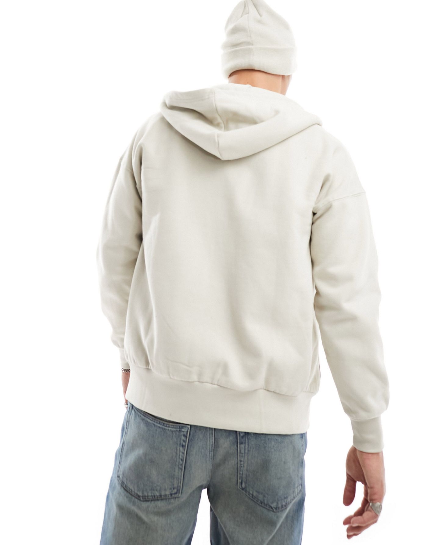 ONLY & SONS heavyweight zip through hoodie in stone