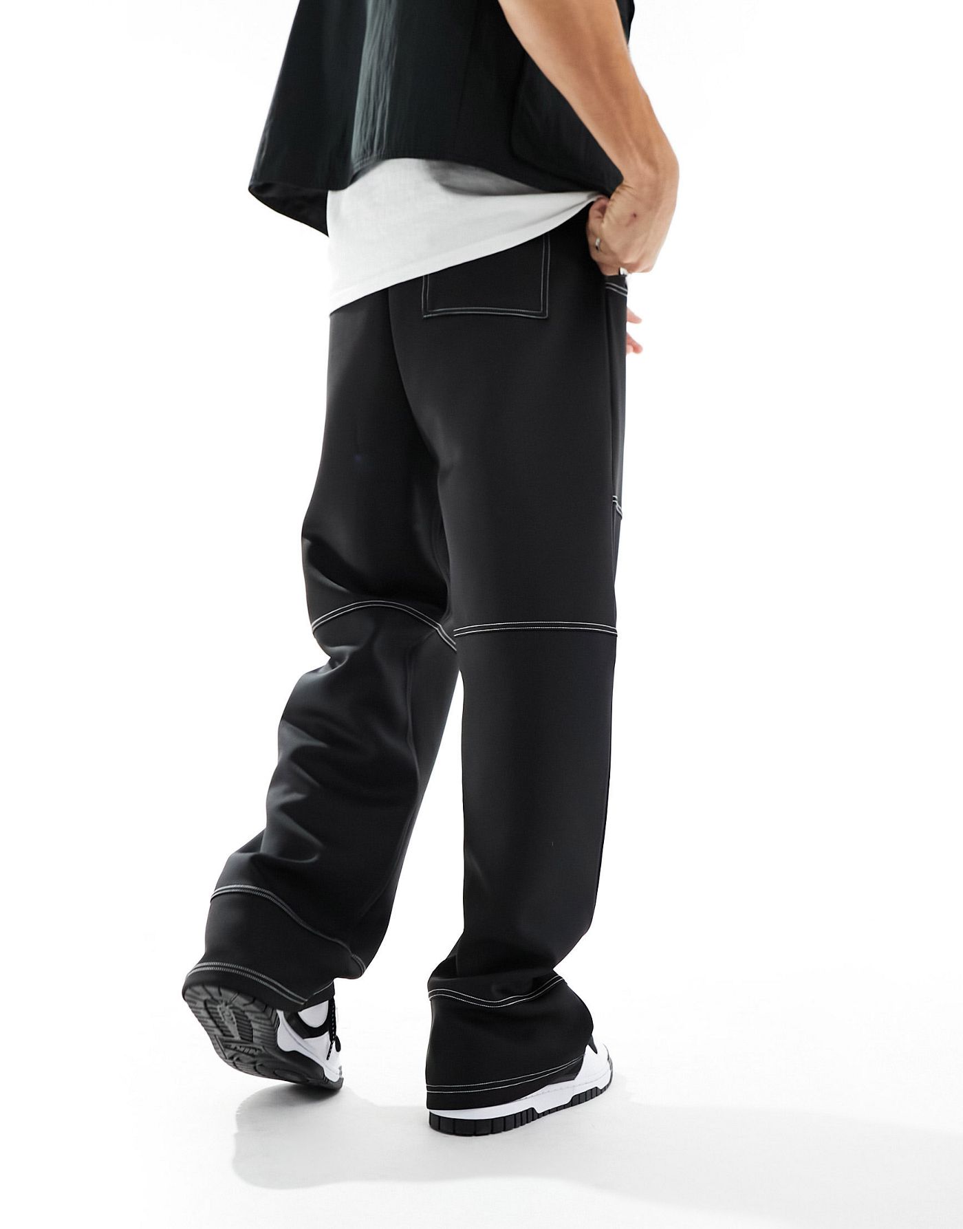 ASOS DESIGN straight scuba joggers in black with contrast stitch