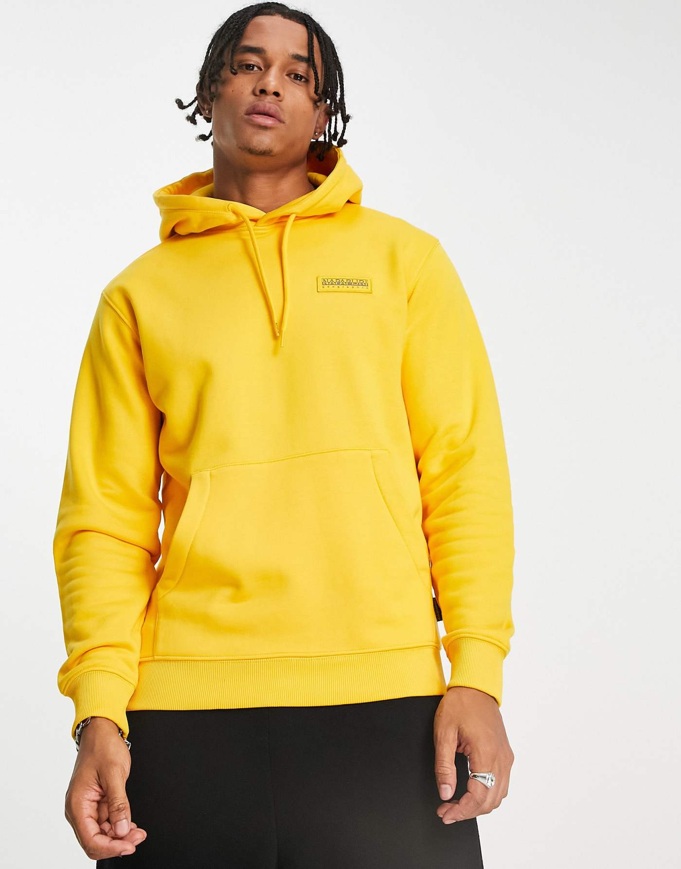 Napapijri b-morgex hoodie in yellow with patch logo