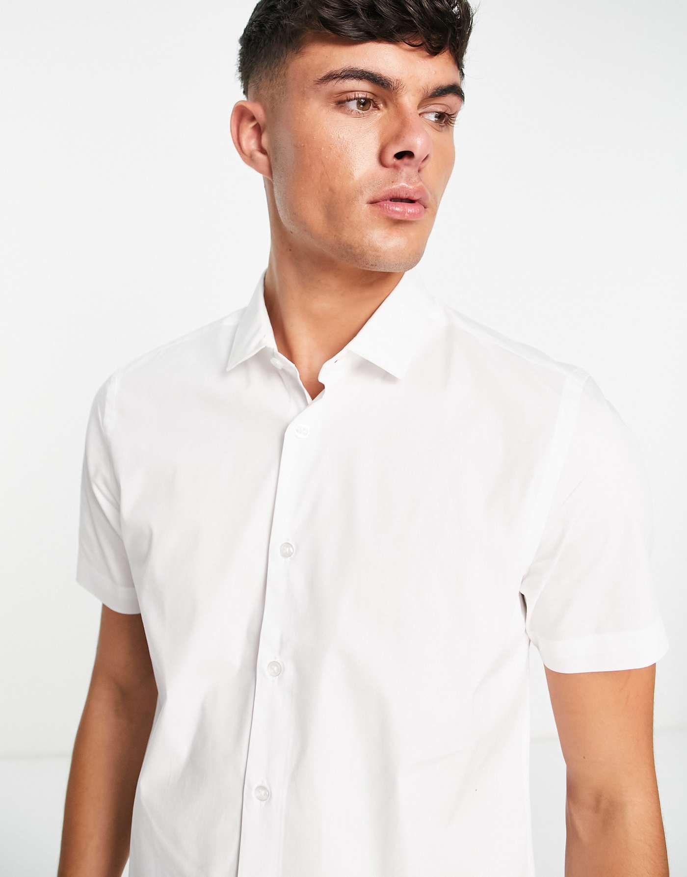 Topman short sleeve smart shirt with stretch in white