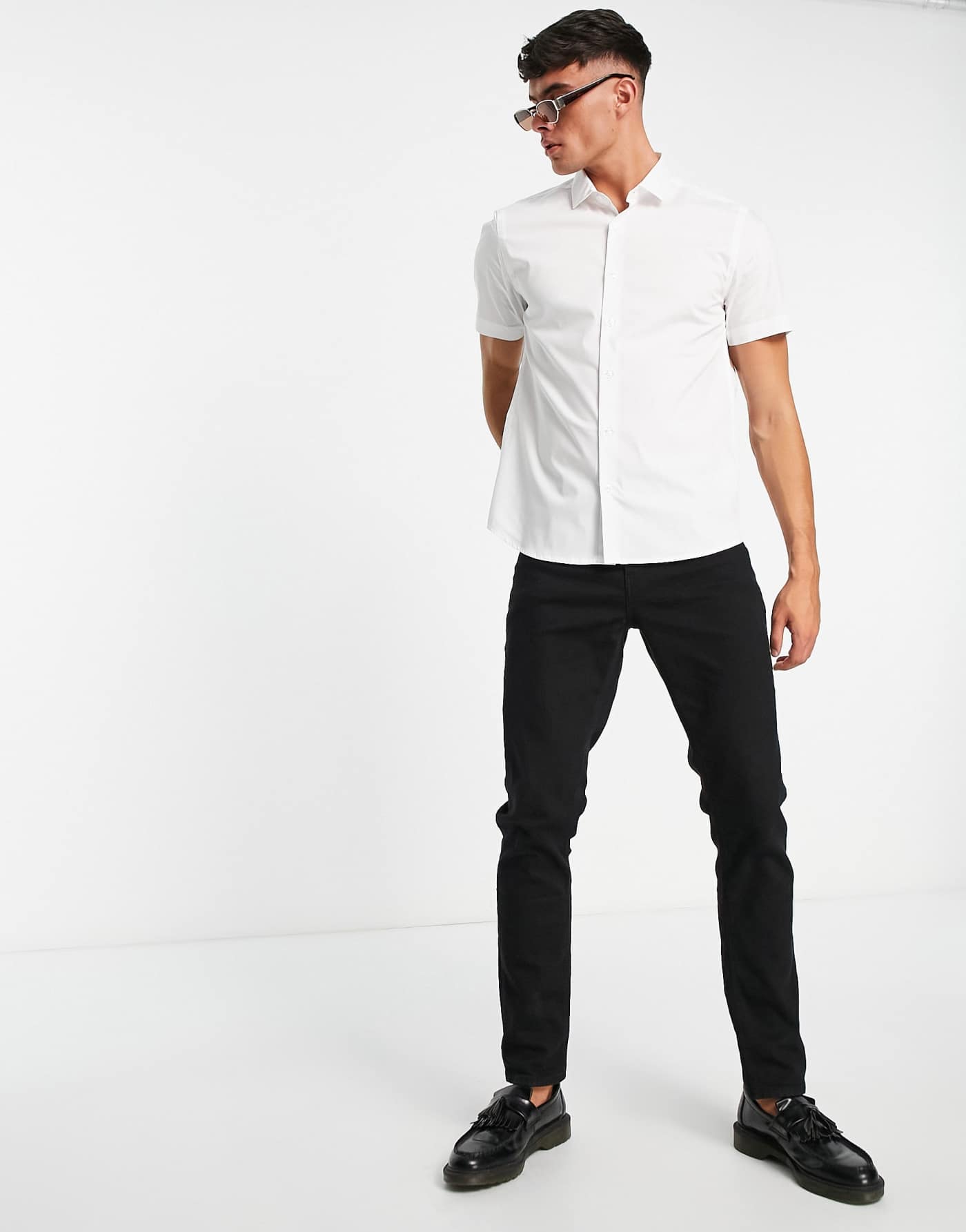 Topman short sleeve smart shirt with stretch in white