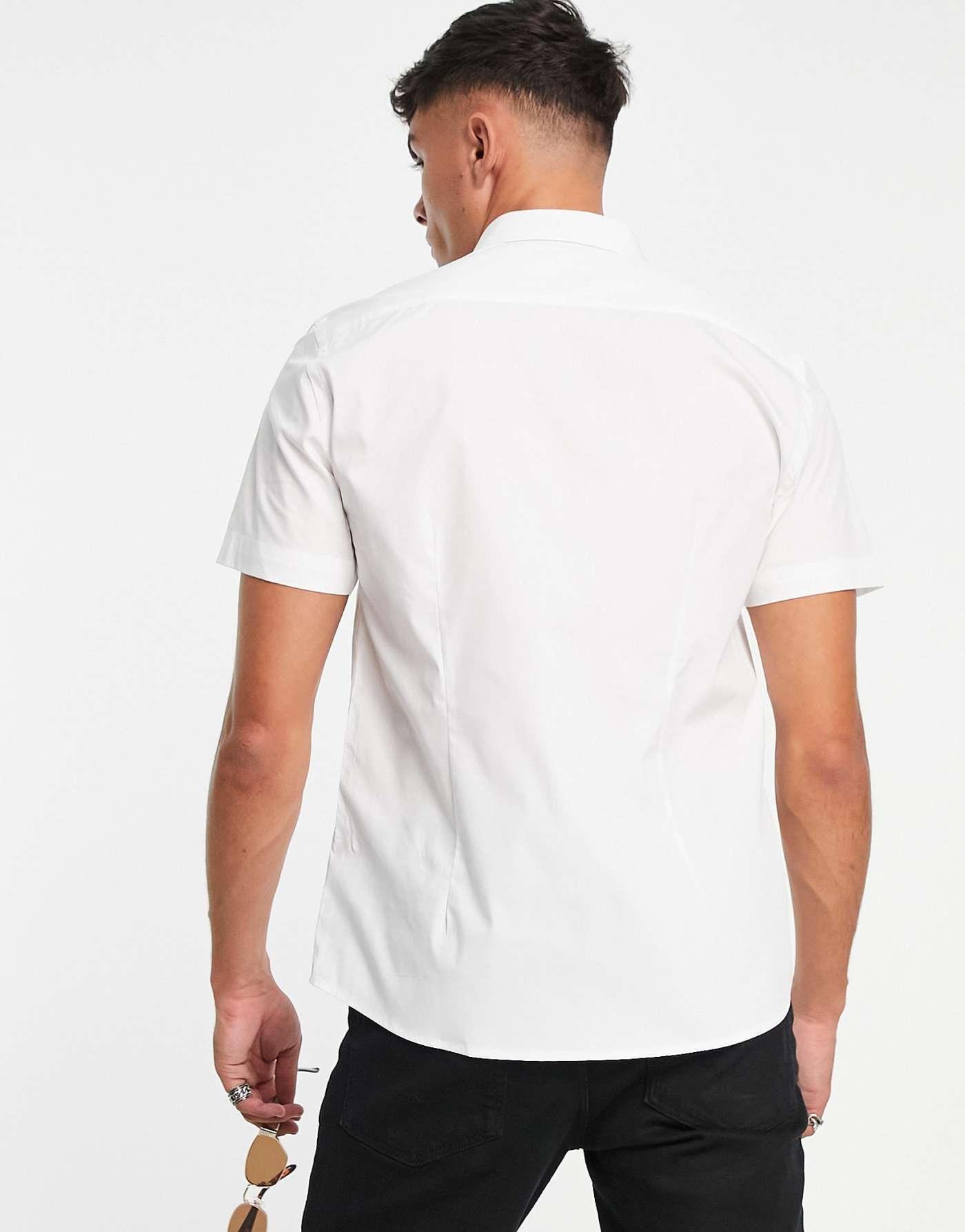 Topman short sleeve smart shirt with stretch in white