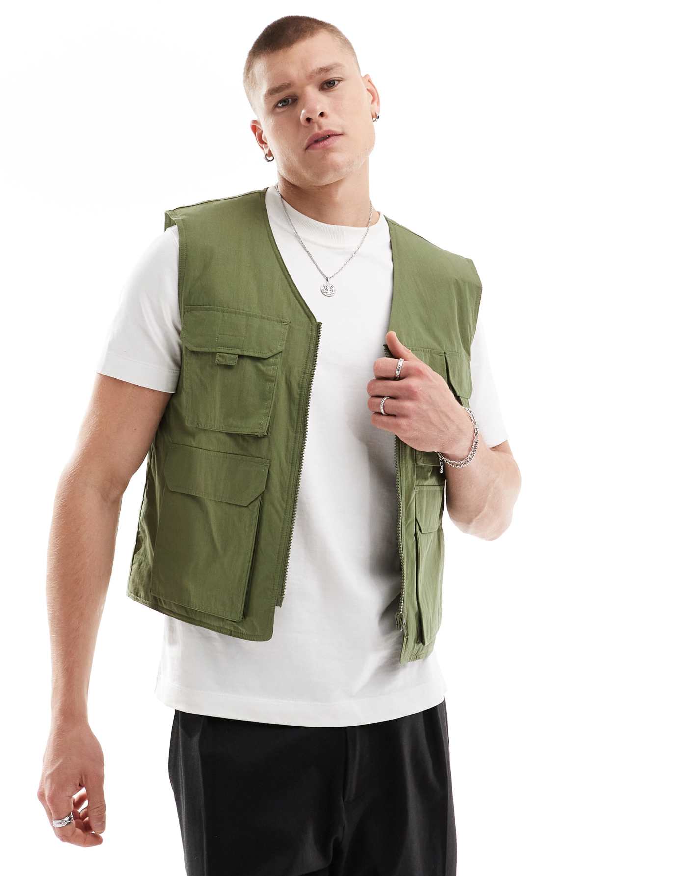 ASOS DESIGN utility gilet in khaki