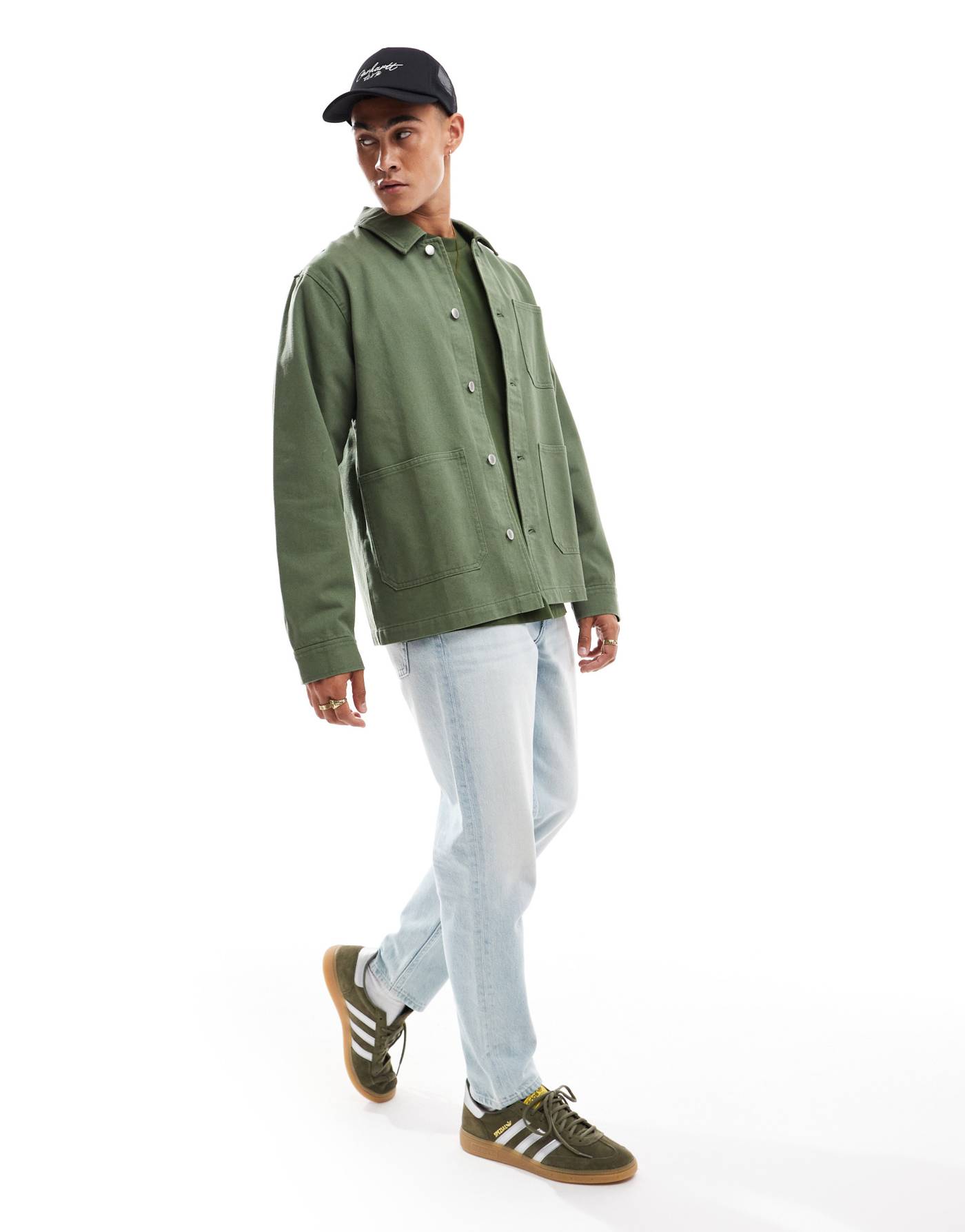 ASOS DESIGN worker jacket in washed twill in khaki