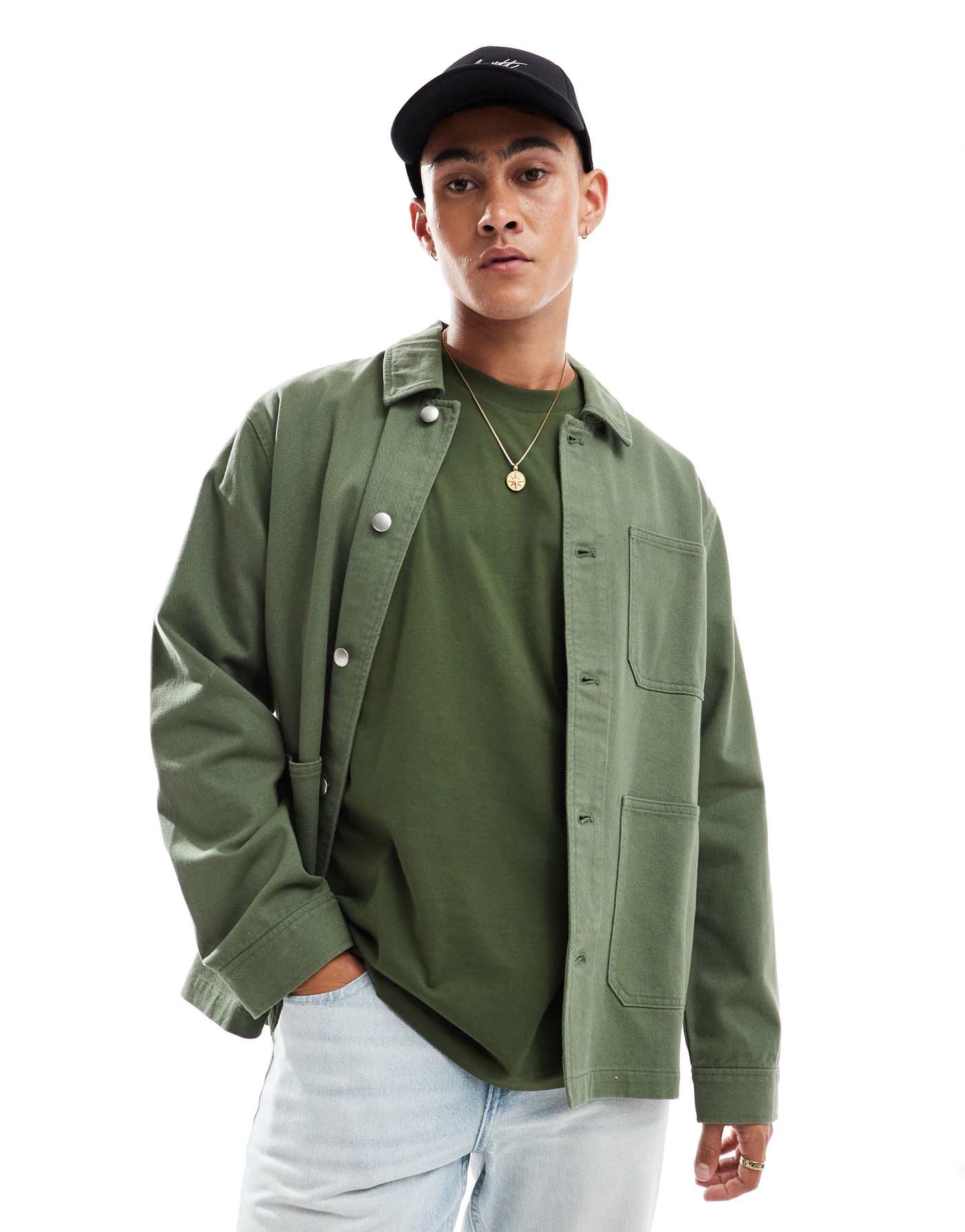 ASOS DESIGN worker jacket in washed twill in khaki