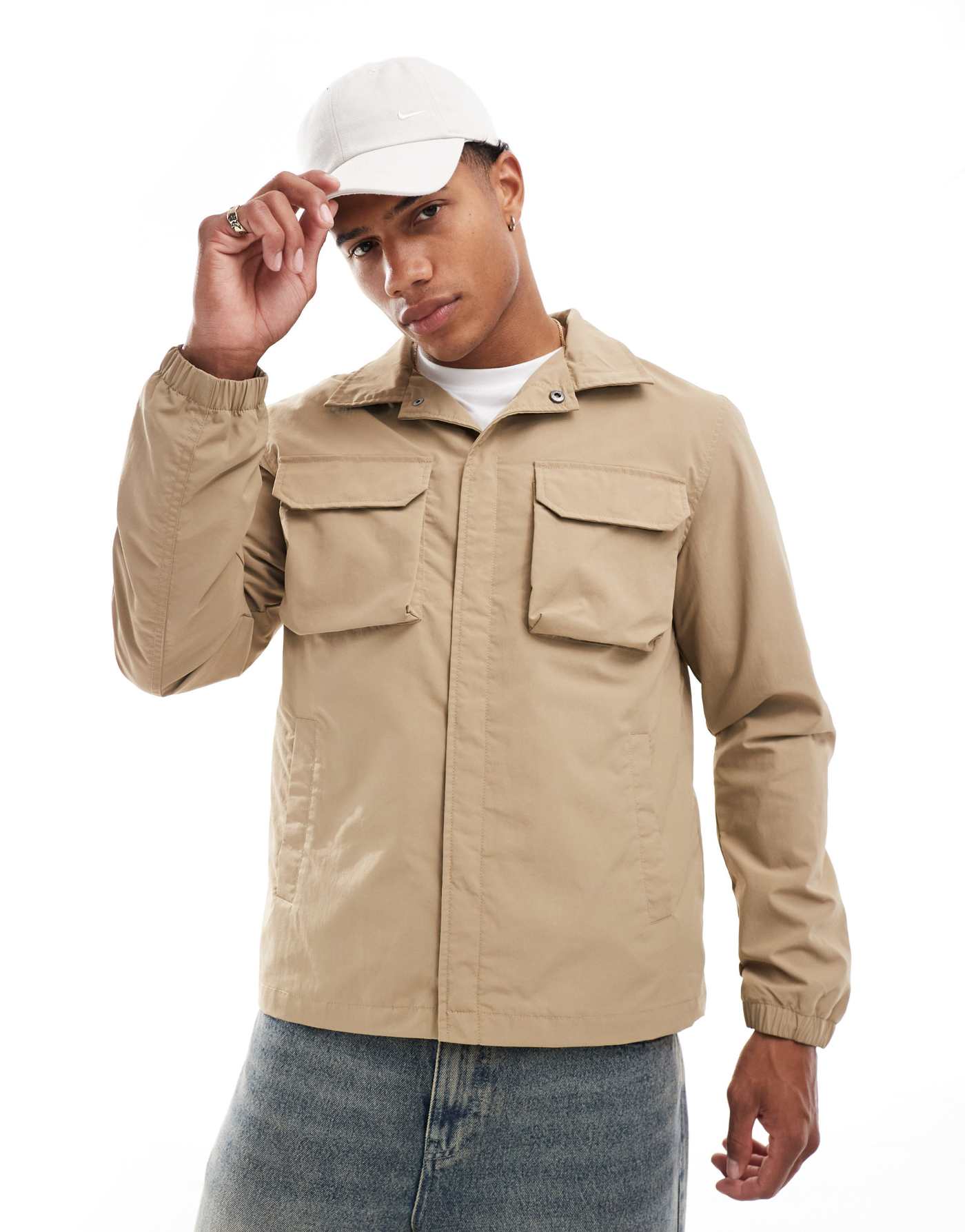 Brave Soul lightweight shacket in stone