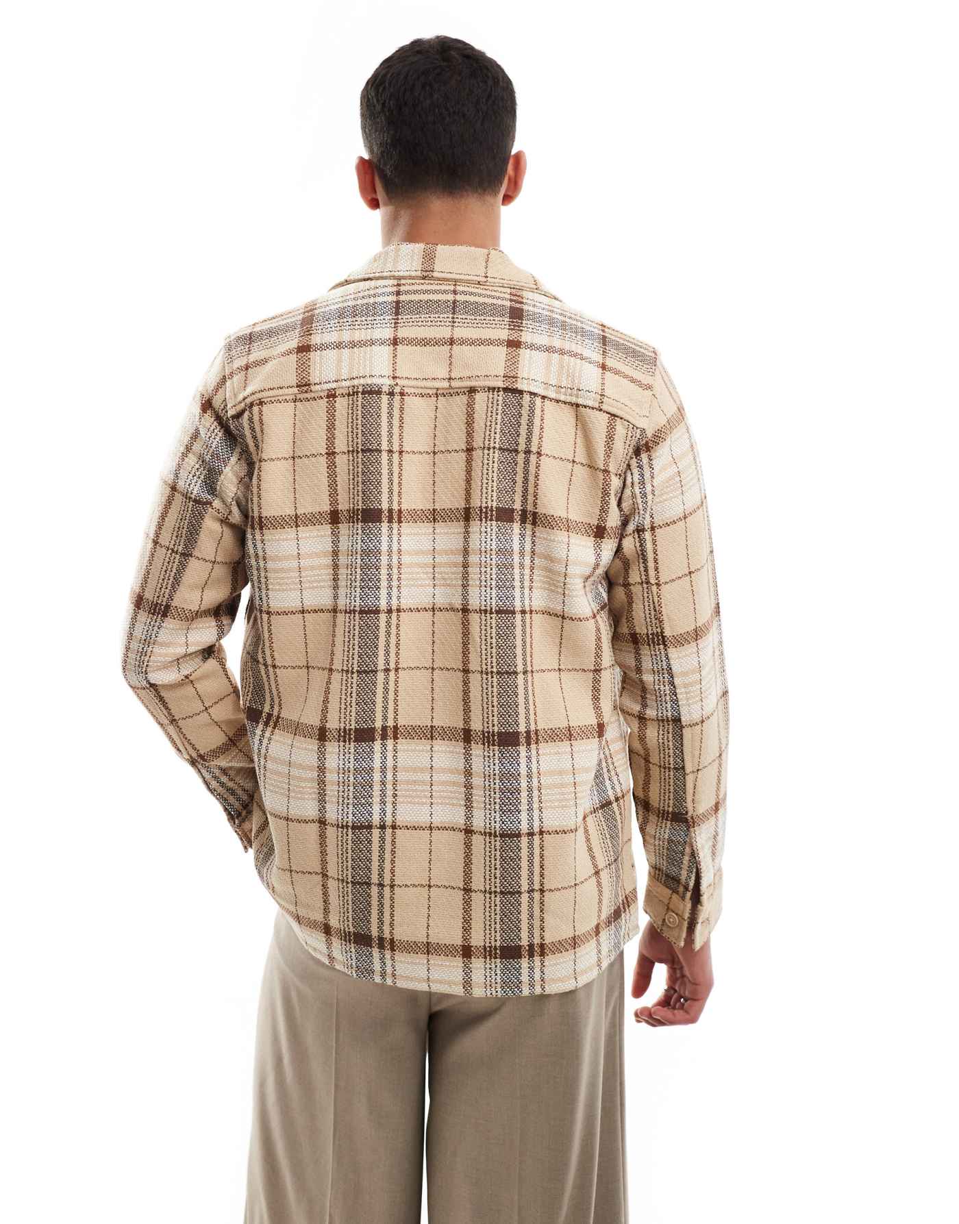 ONLY & SONS zip through faux wool shaket in beige check