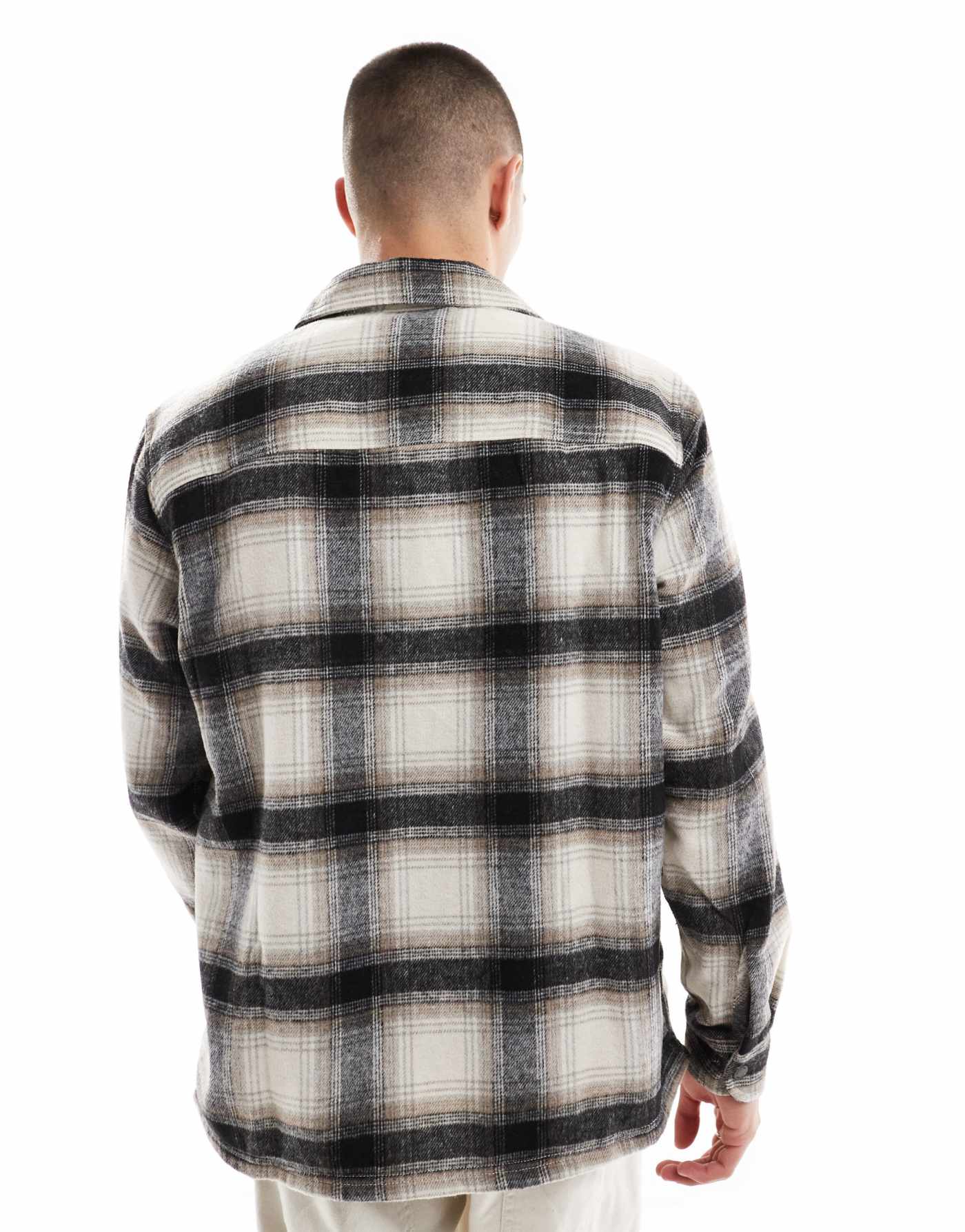 ONLY & SONS zip through faux wool overshirt in white and black check