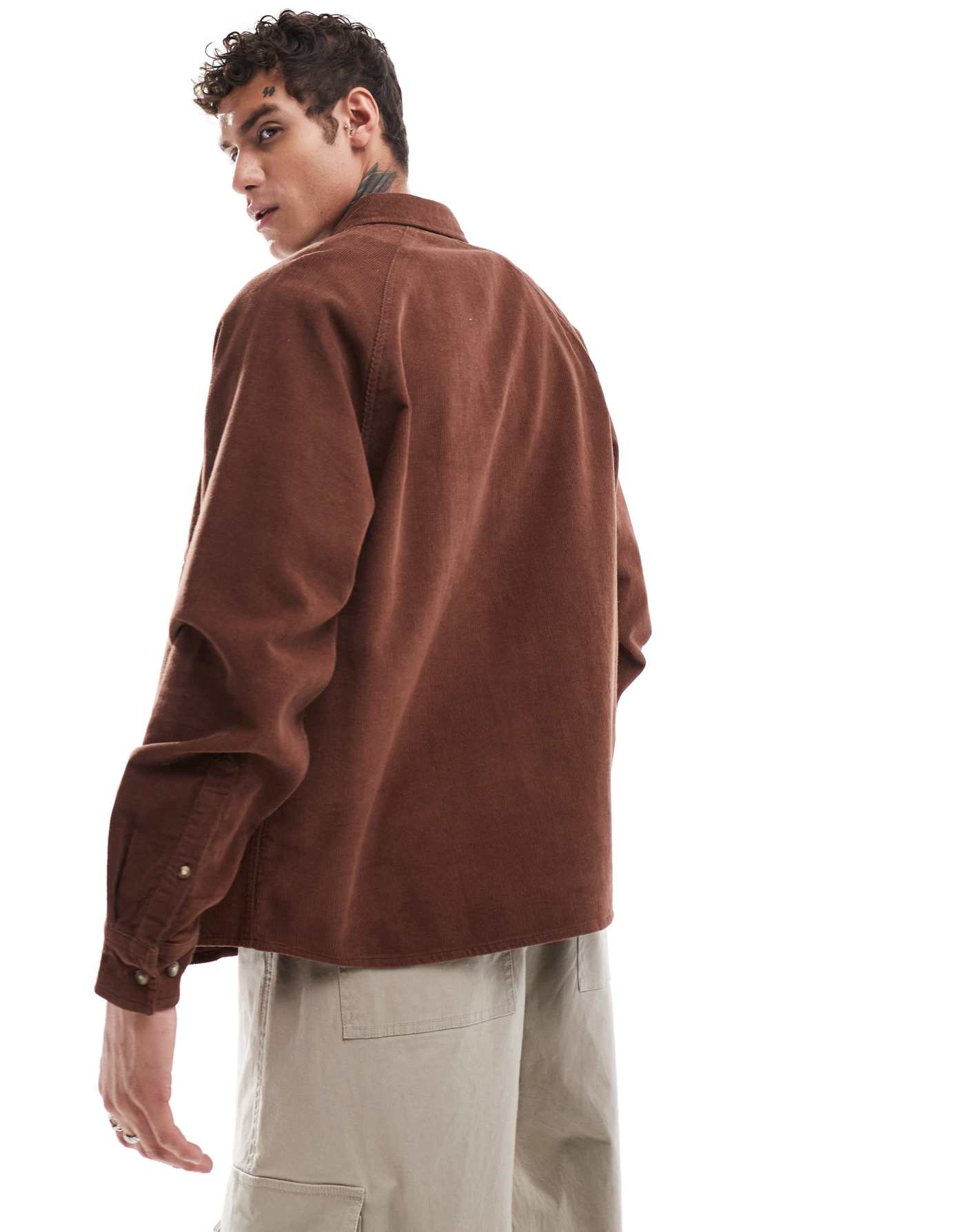 ASOS DESIGN 90's oversized cord shirt in brown