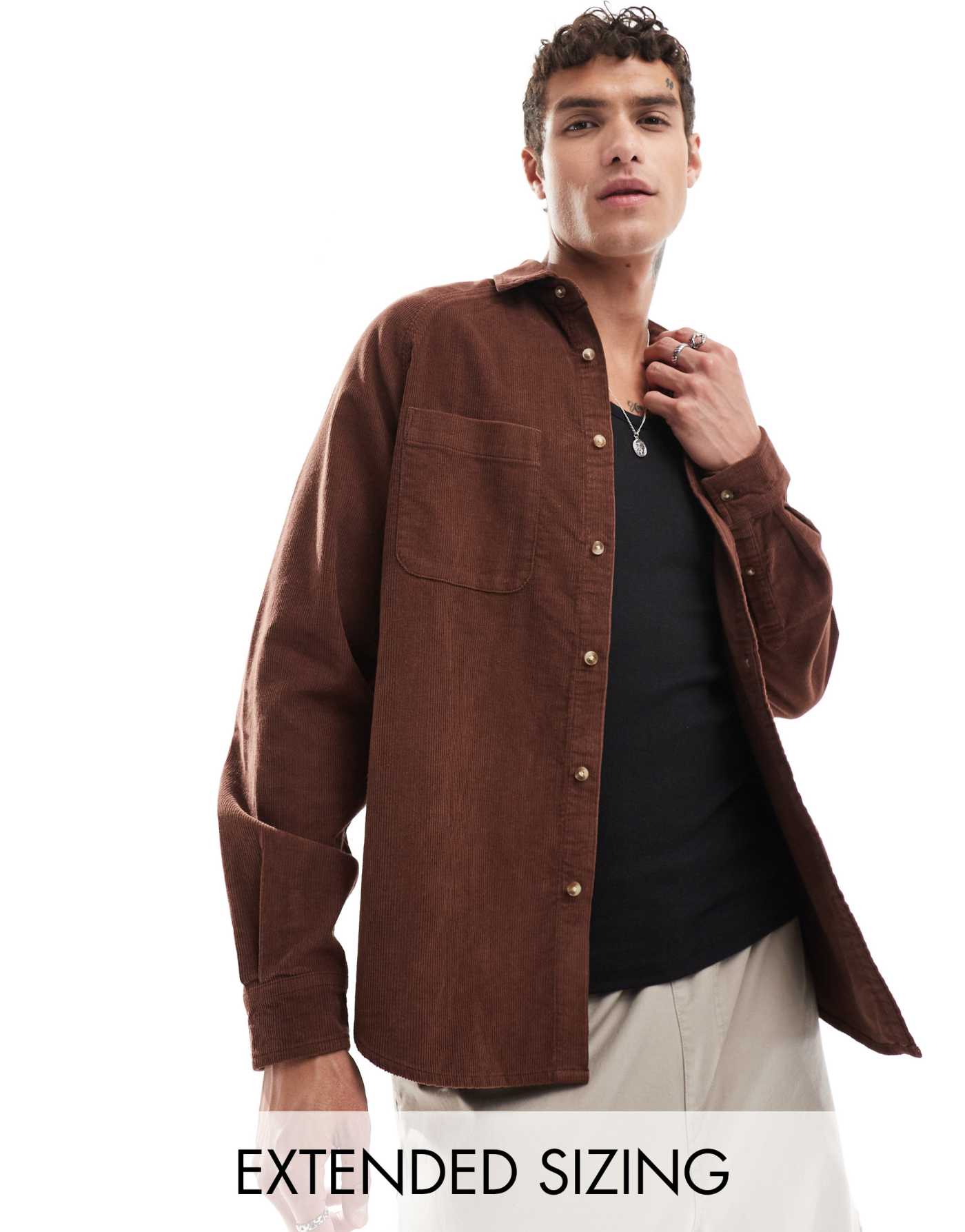 ASOS DESIGN 90's oversized cord shirt in brown