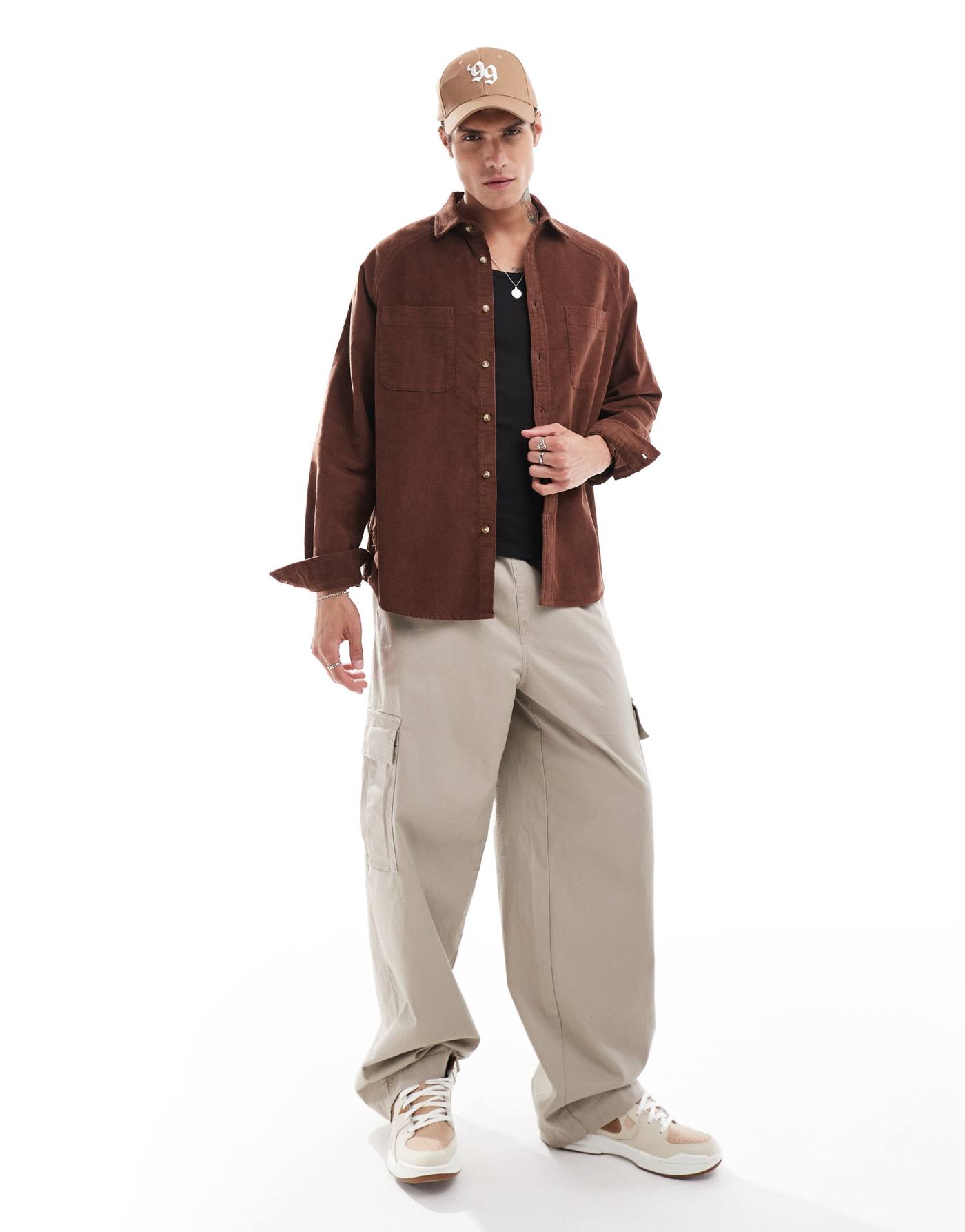 ASOS DESIGN 90's oversized cord shirt in brown