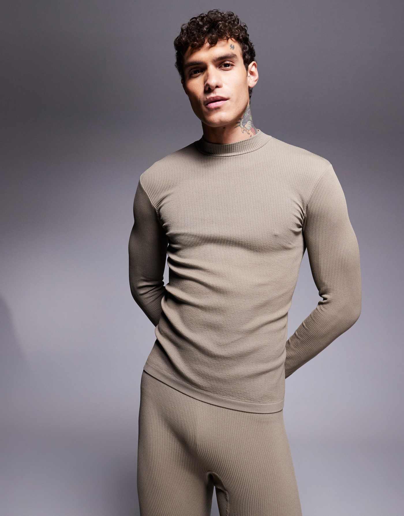 ASOS 4505 Ski seamless thermal mock neck base layer top in clay