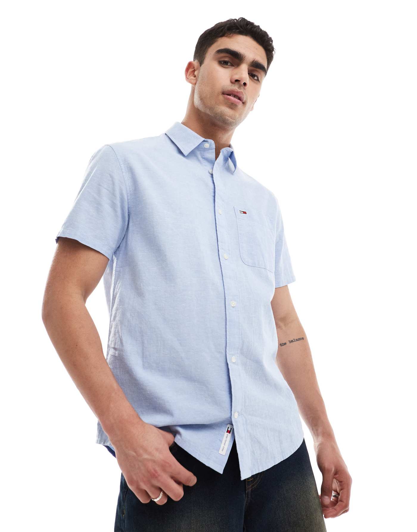 Tommy Jeans linen short sleeve shirt in blue