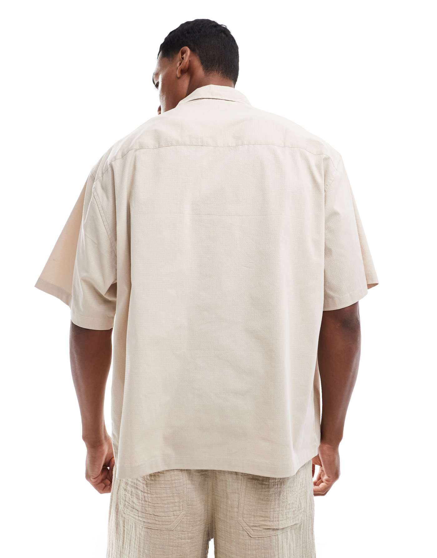 ASOS DESIGN shirt with cargo pockets in stone