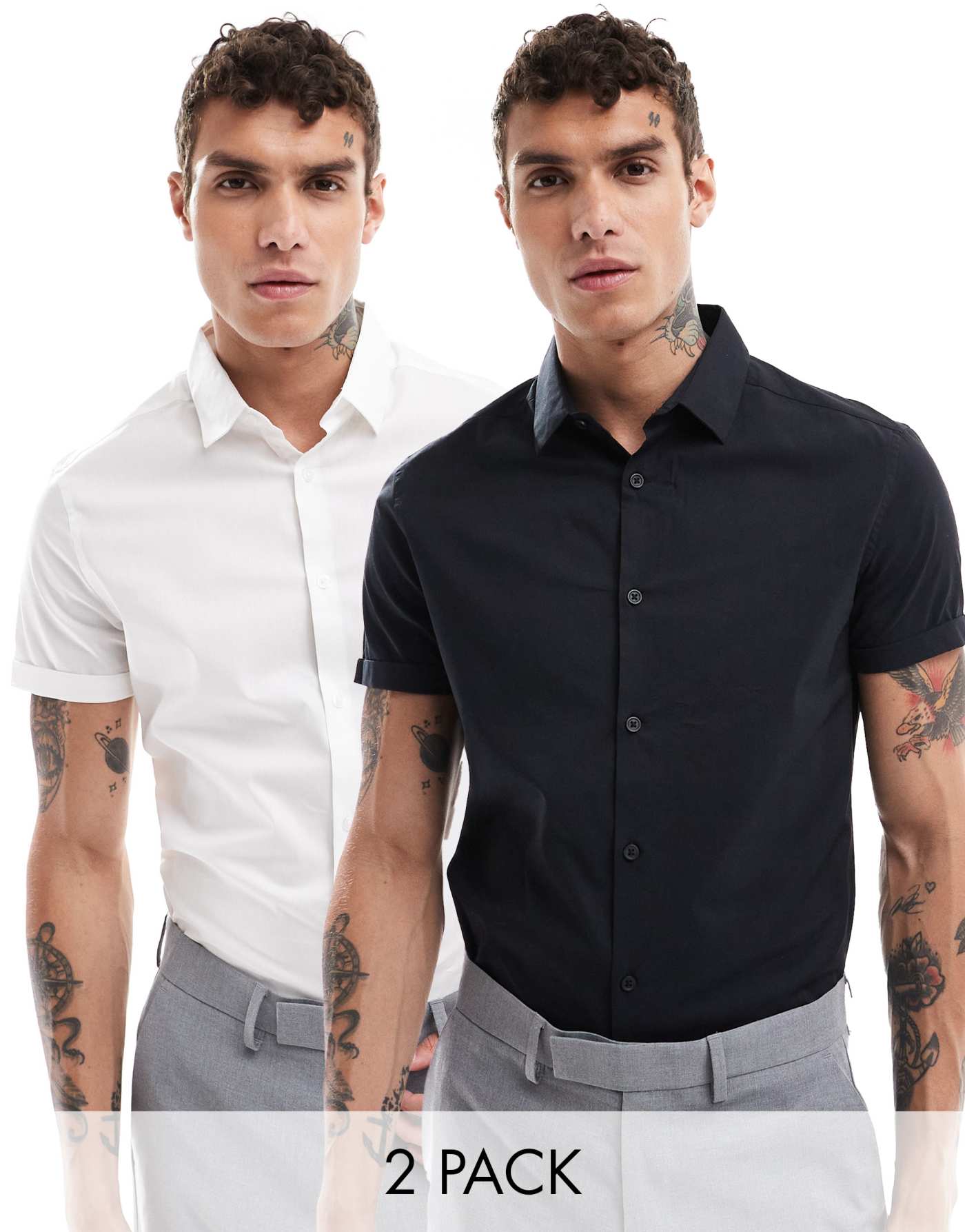 ASOS DESIGN 2 pack skinny fit work shirt in white and black