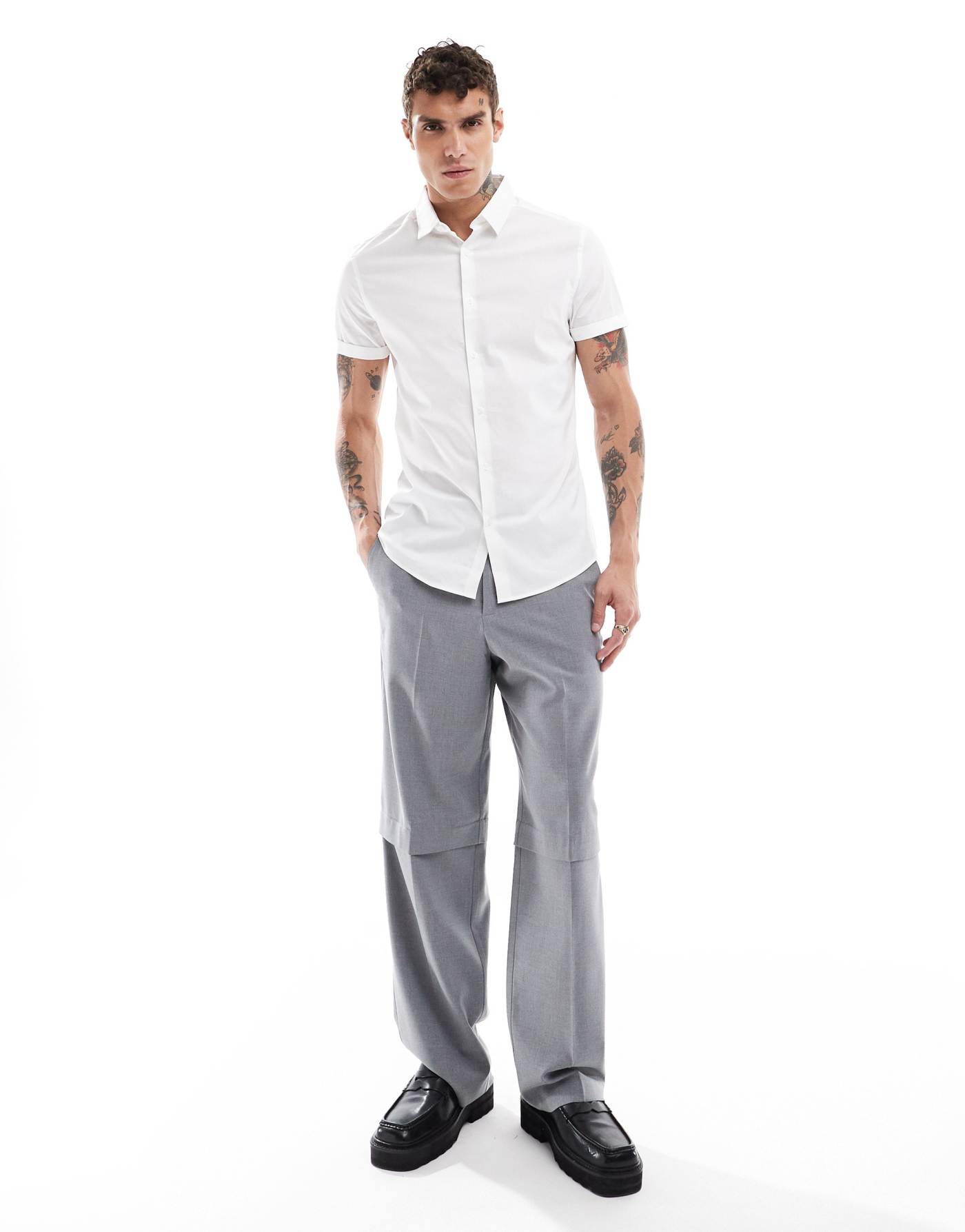 ASOS DESIGN 2 pack skinny fit work shirt in white and black