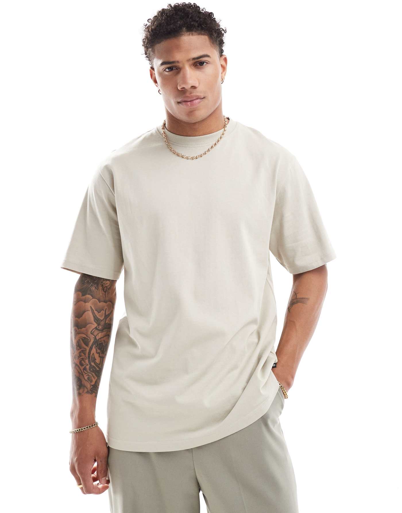 Threadbare oversized chunky rib t-shirt in light grey