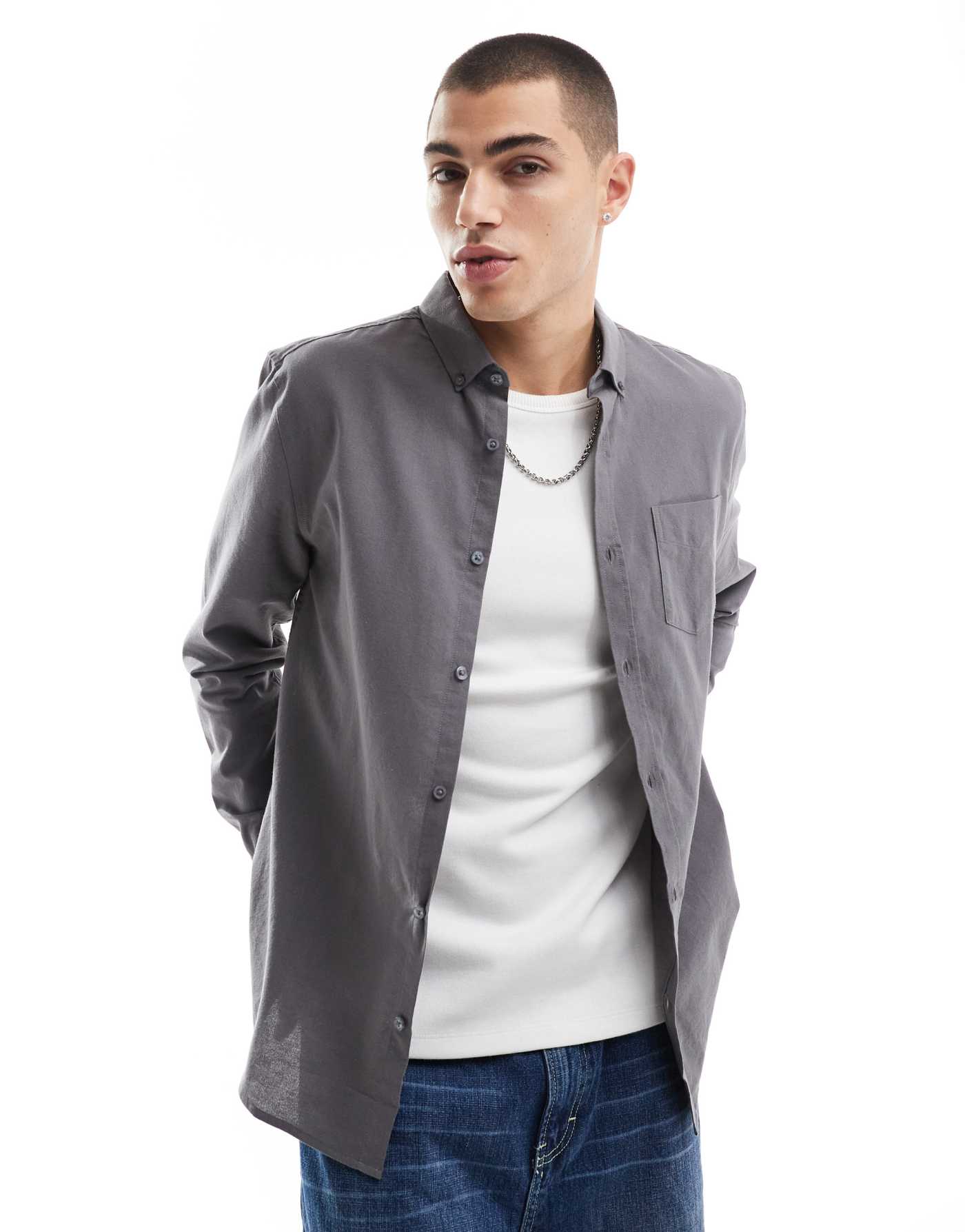 Threadbare oxford shirt in slate grey