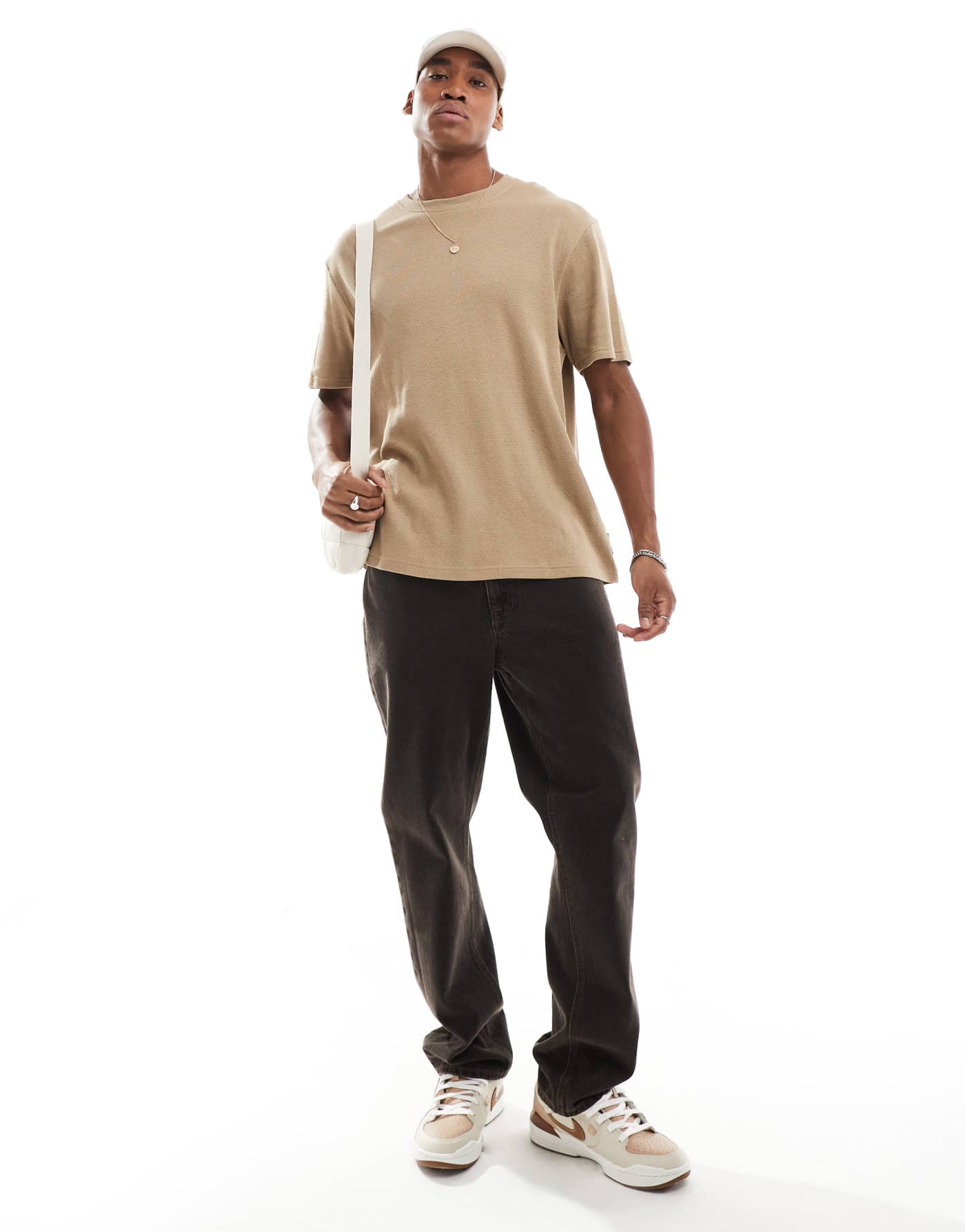 Threadbare oversized textured t-shirt in mushroom