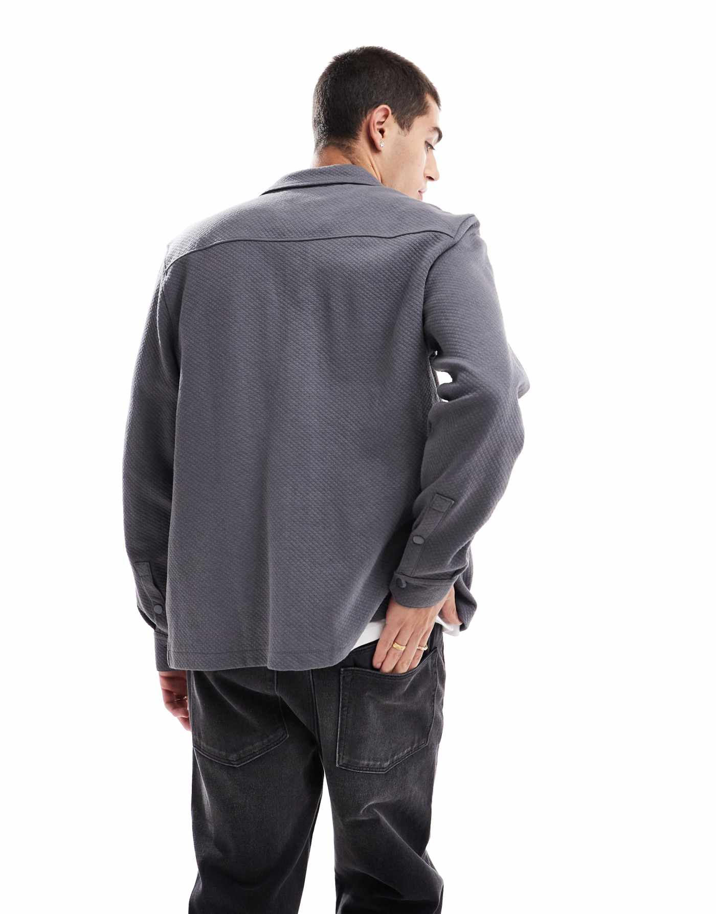 Threadbare full zip textured overshirt in grey