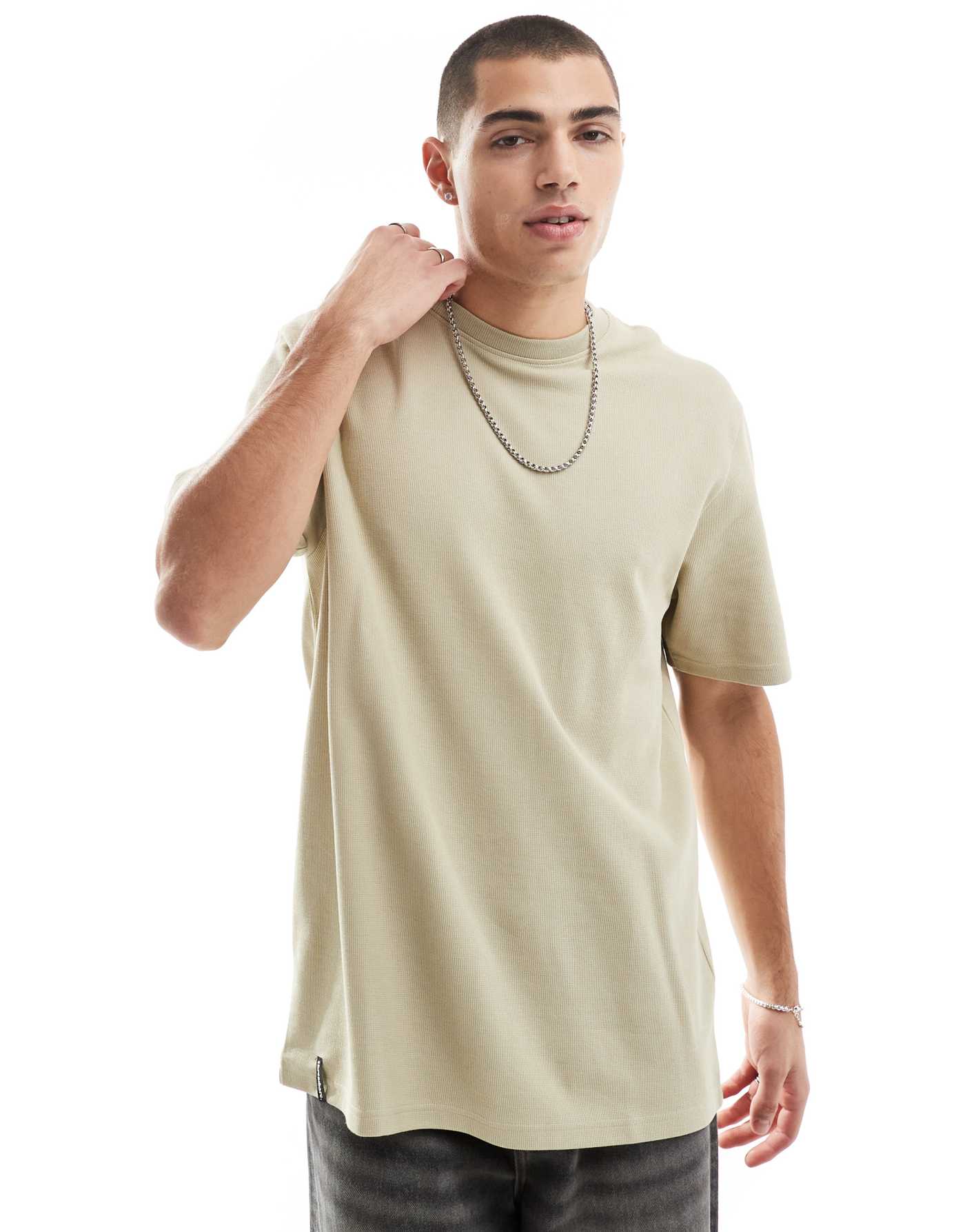 Threadbare oversized t-shirt in stone