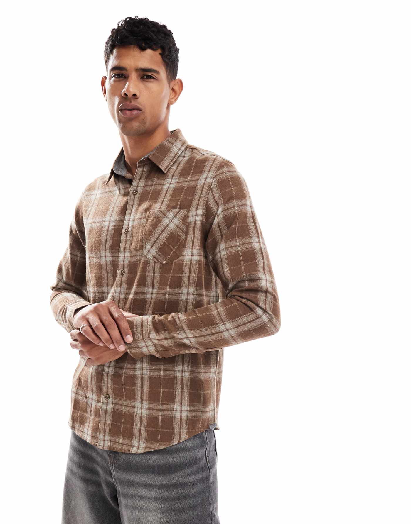 Brave Soul check shirt in brown